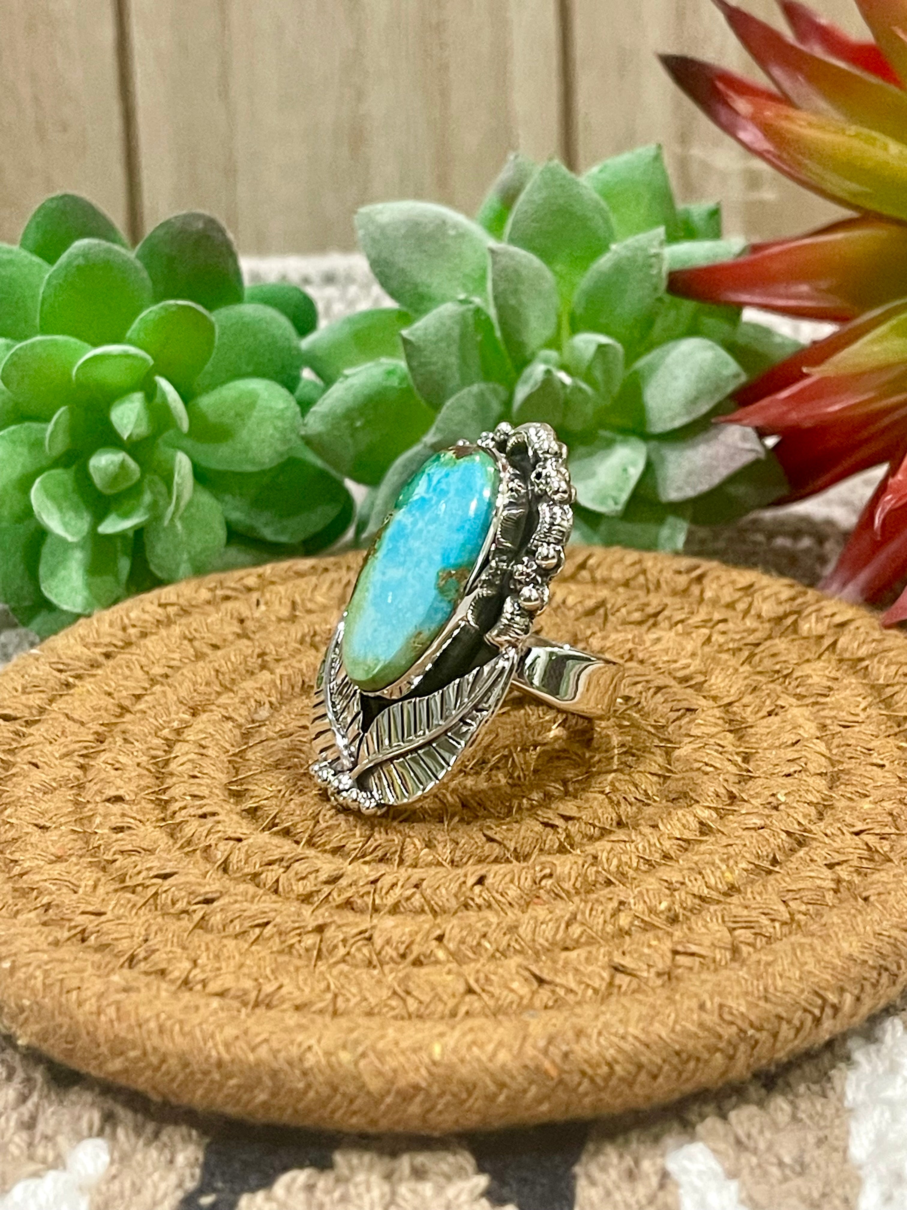 Southwest Handmade Sonoran Mountain Turquoise & Sterling Silver Adjustable Ring