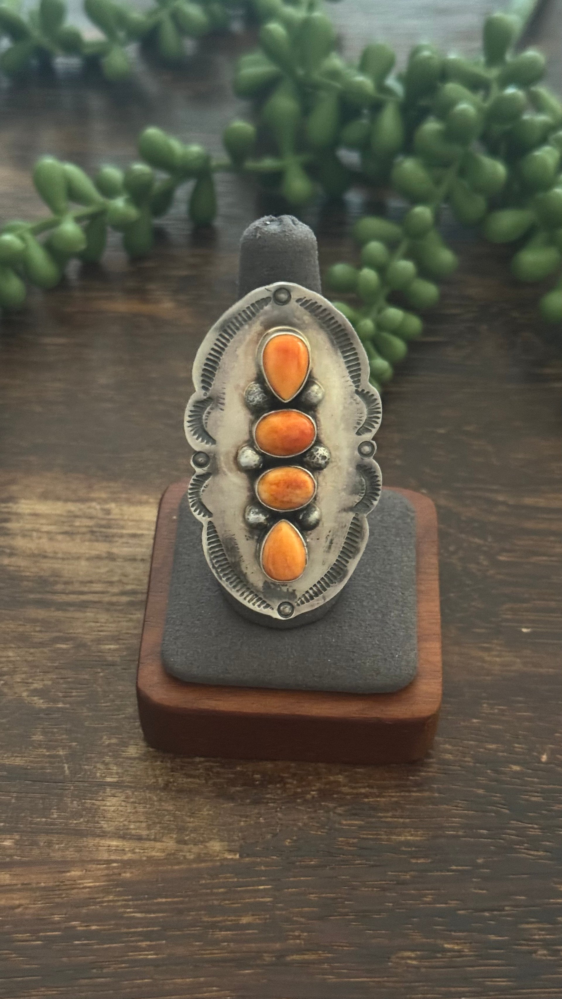 Navajo Made Spiny Oyster & Sterling Silver Adjustable Ring