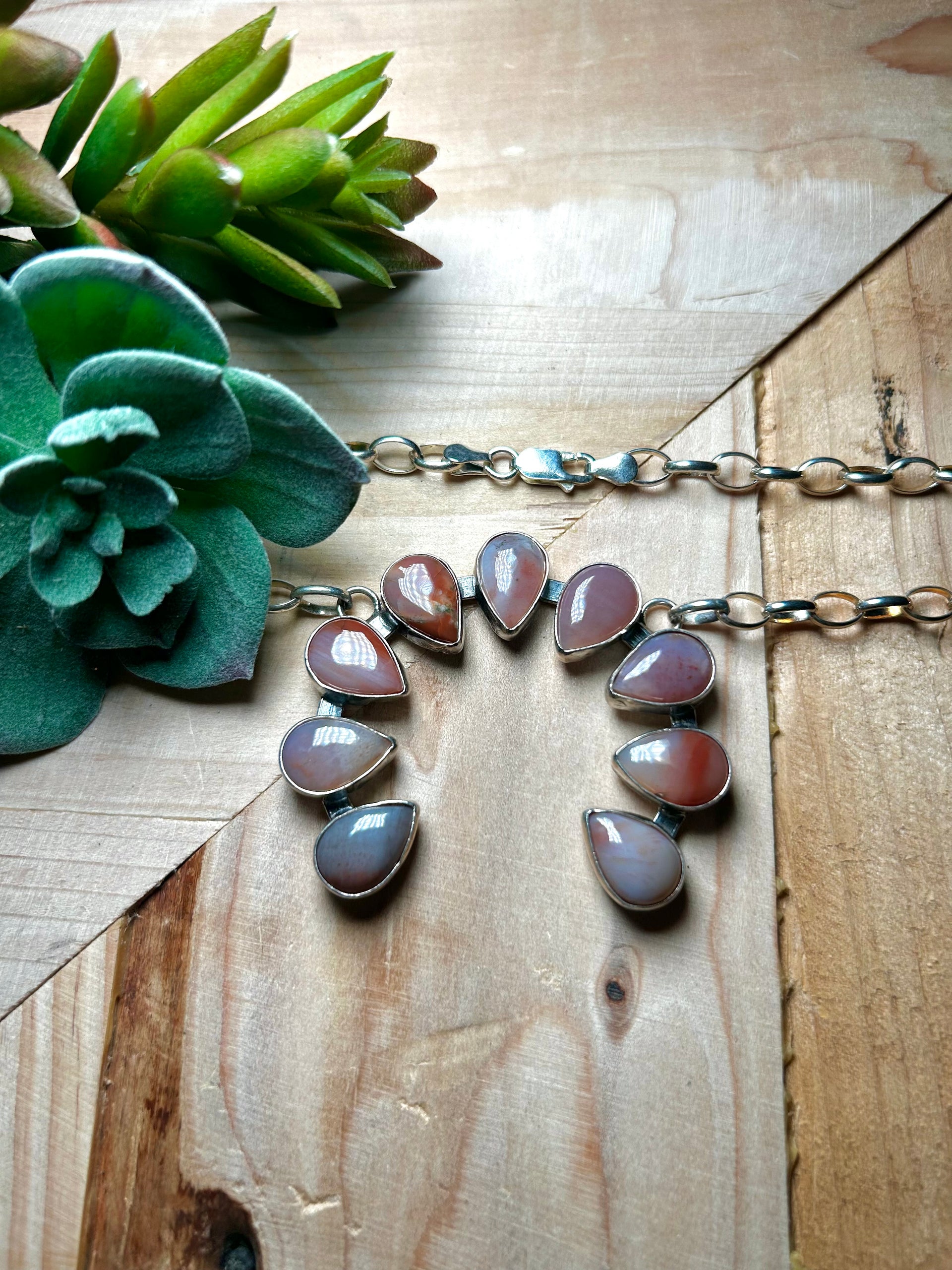 Navajo Made Petrified Wood & Sterling Silver Necklace