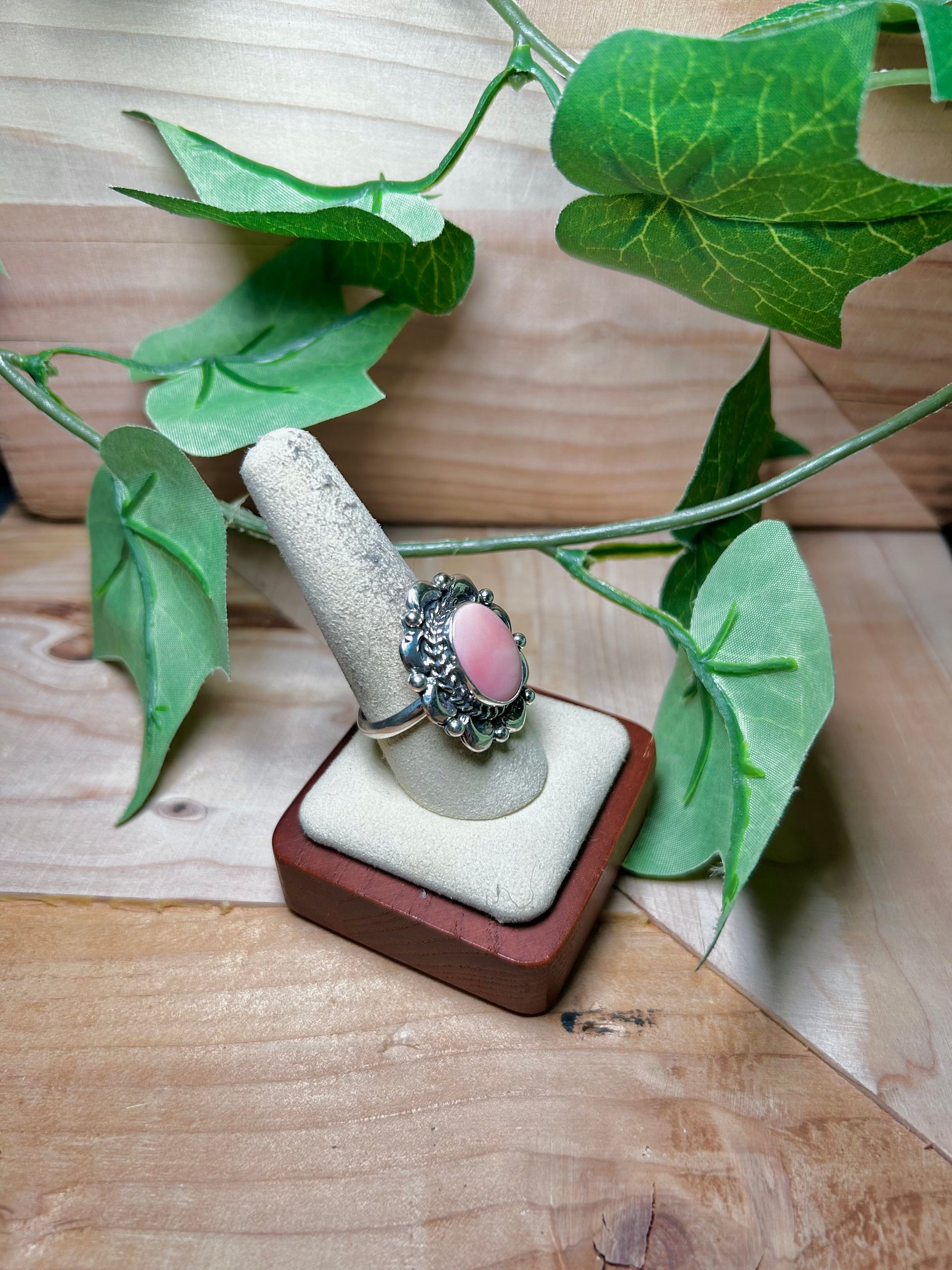 Larry Kaye Pink Conch & Sterling Sliver Cluster Adjustable Ring