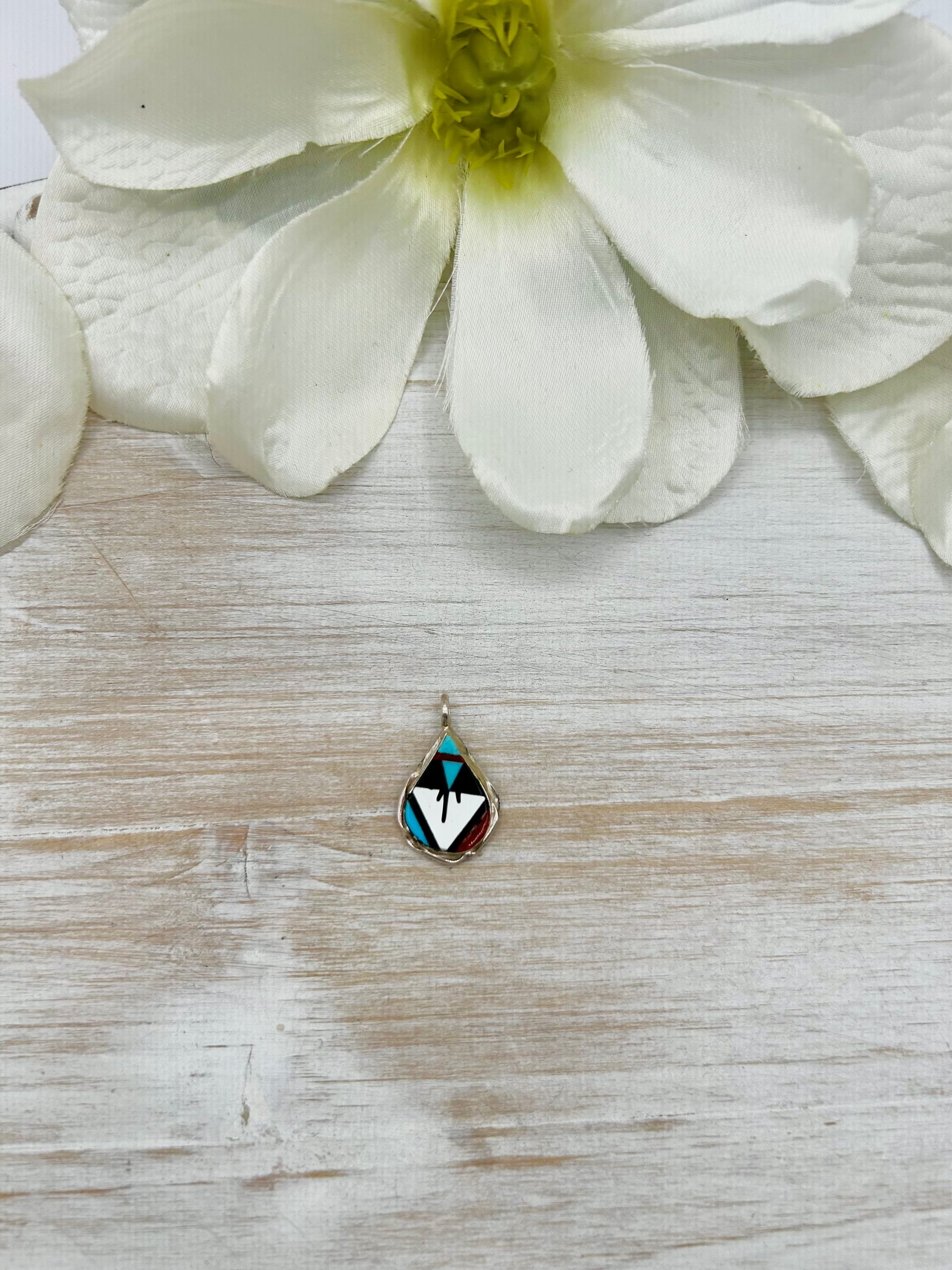 Zuni Made Multi Stone & Sterling Silver Pendant