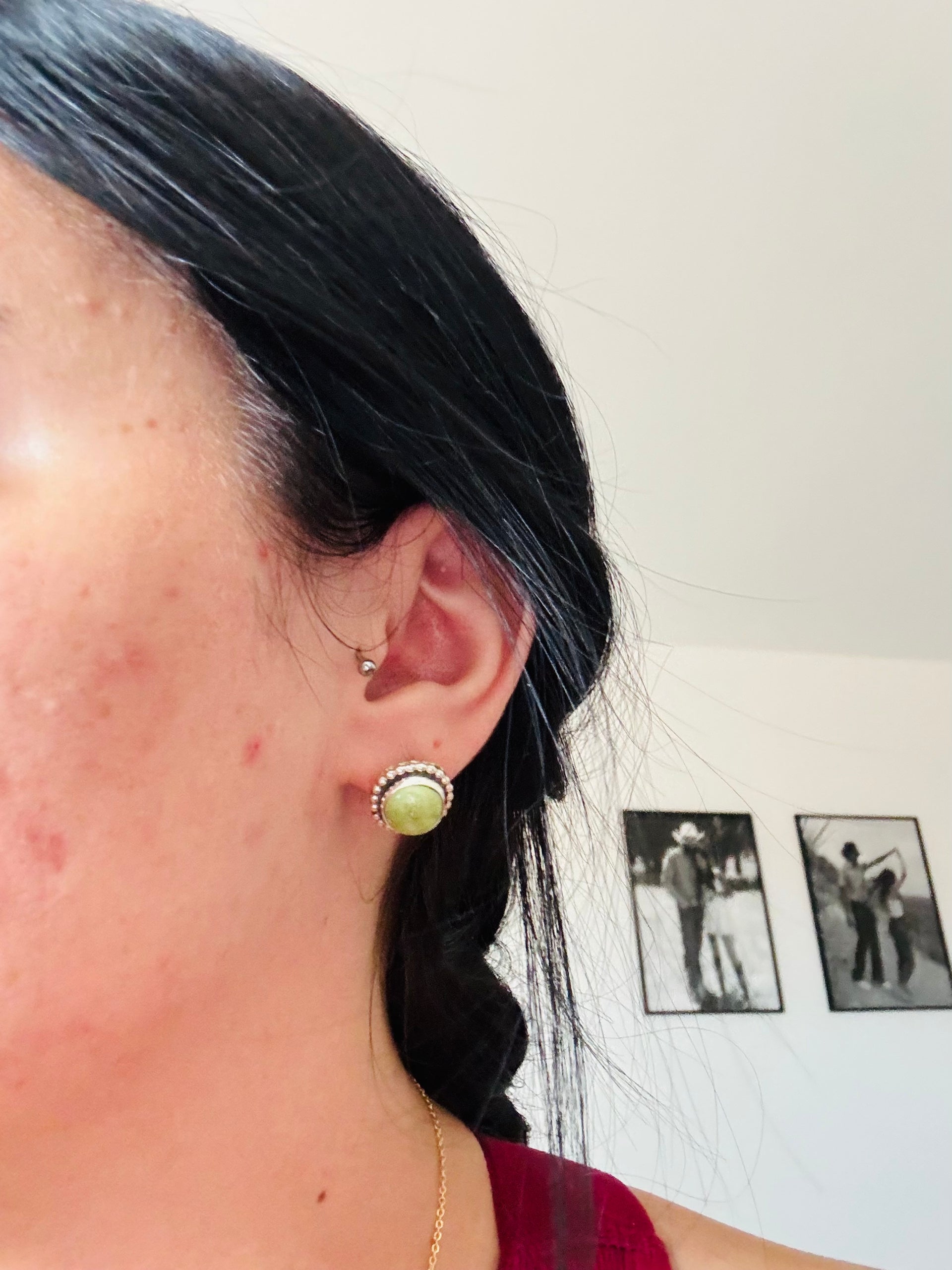 Navajo Made Sonoran Mountain Turquoise & Sterling Silver Post Earrings