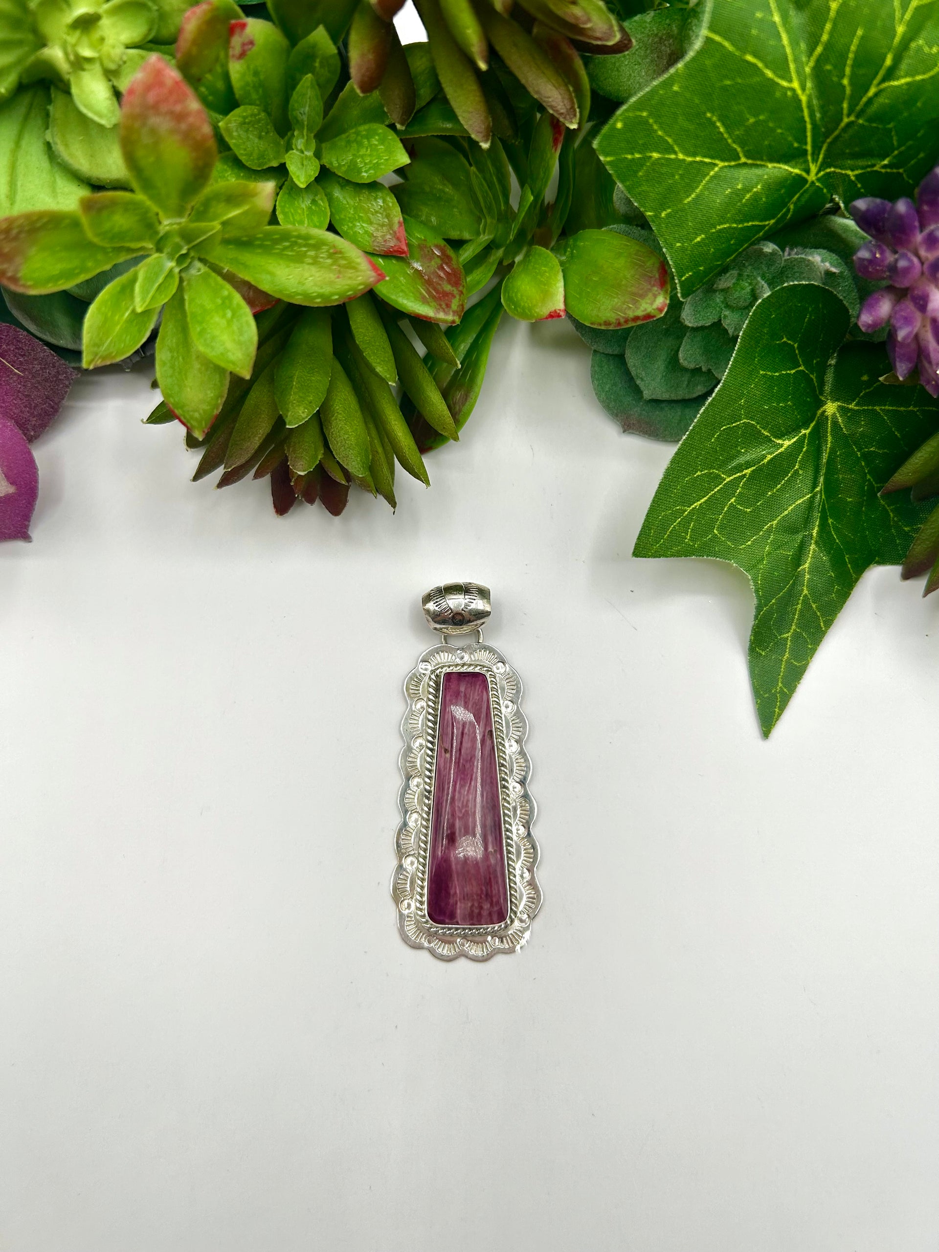 Navajo Made Purple Spiny Oyster & Sterling Silver Pendant