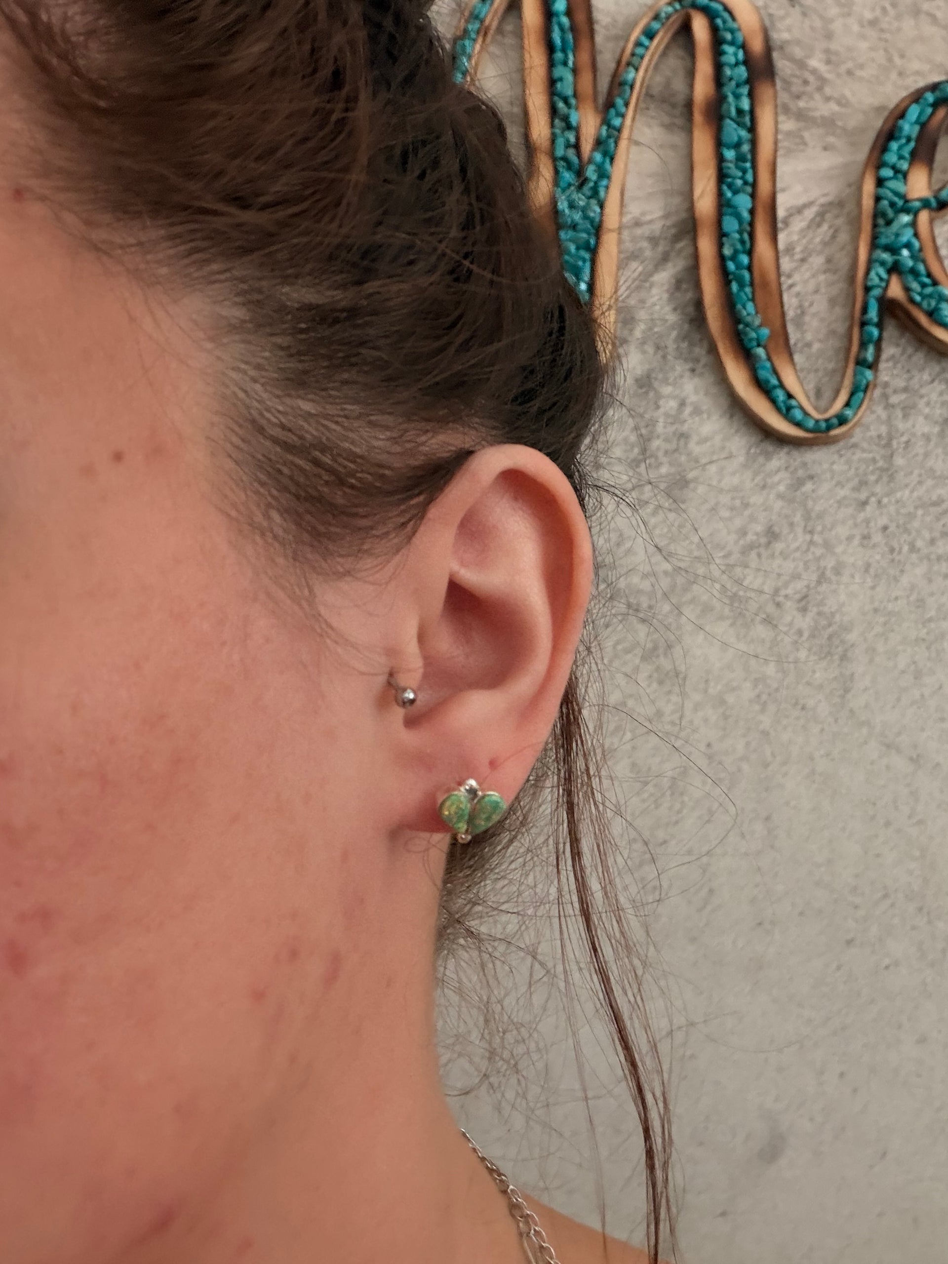 Zuni Made Opal (Man Made) & Sterling Silver Post Heart Earrings
