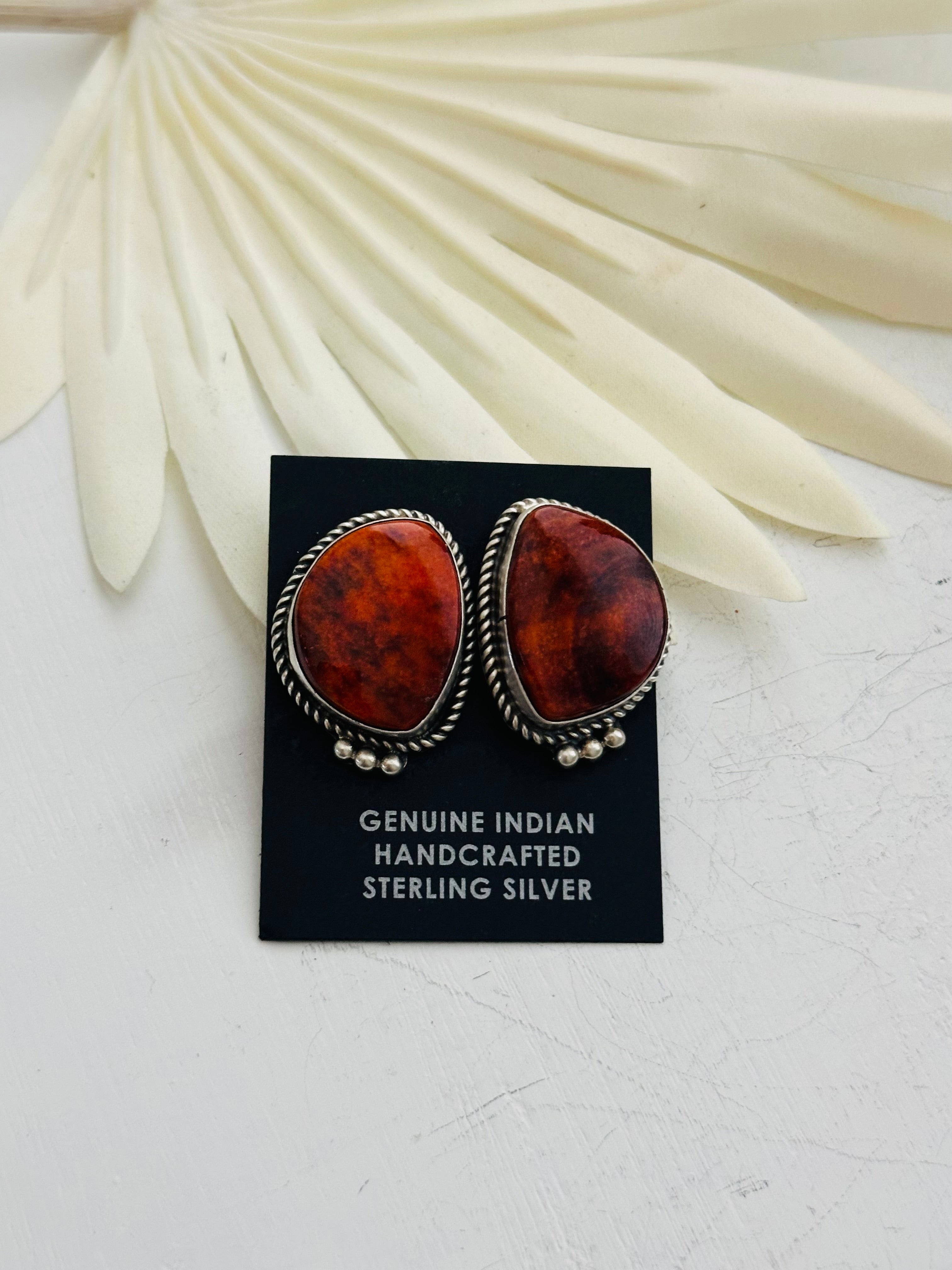 Judith Dixon Spiny Oyster & Sterling Silver Post Earrings