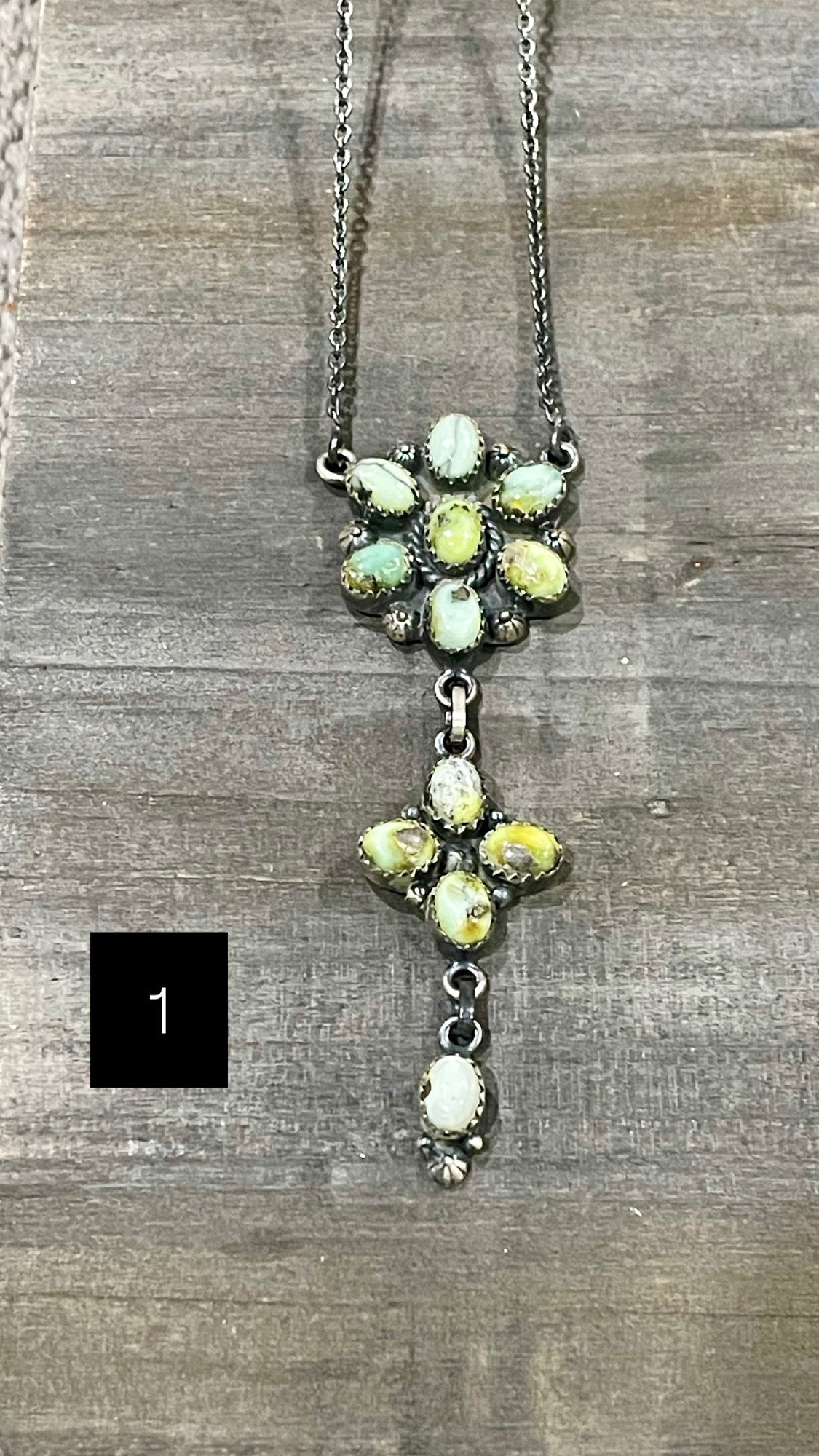 Southwest Handmade Palomino Variscite & Sterling Cluster Necklace