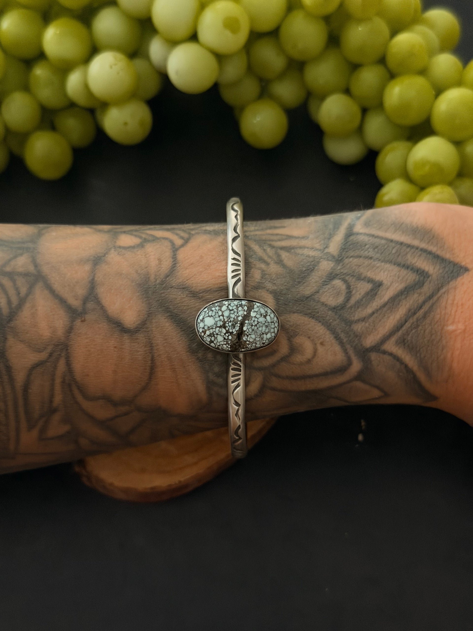 Navajo Made New Lander Variscite & Sterling Silver Cuff Bracelet