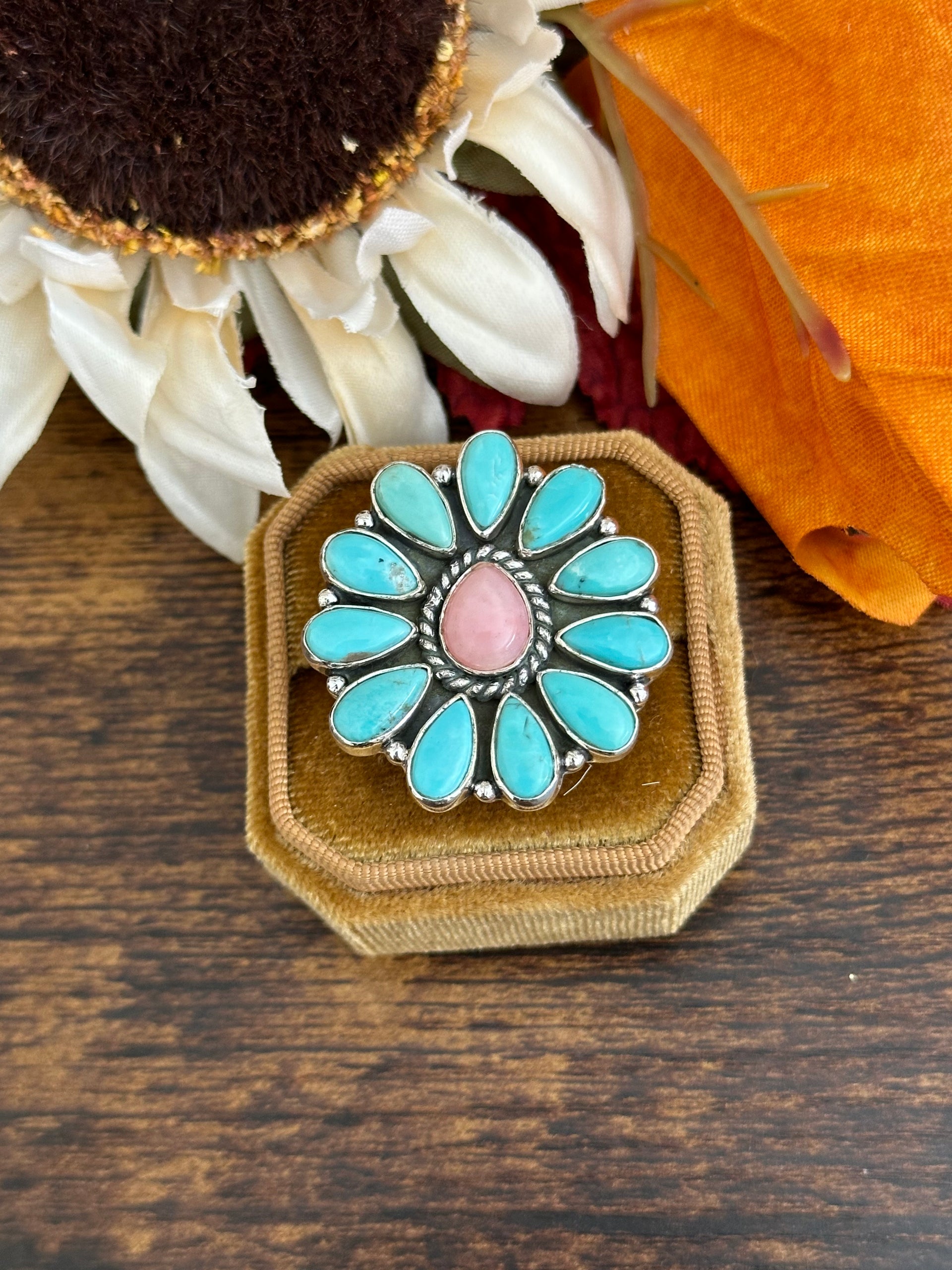 Southwest Handmade Multi Stone & Sterling Silver Adjustable Ring