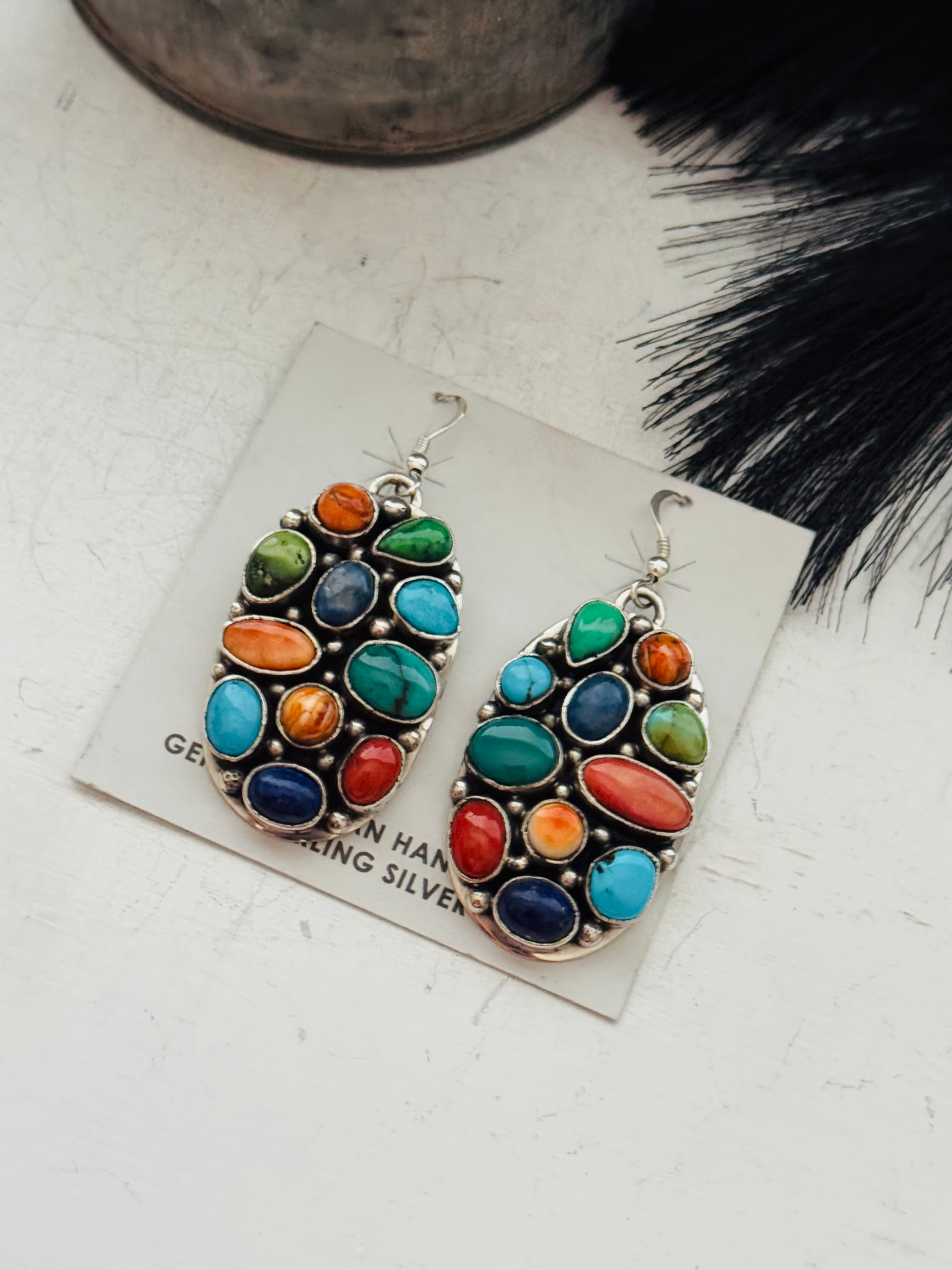 Emer Thompson Multi Stone & Sterling Silver Cluster Earrings