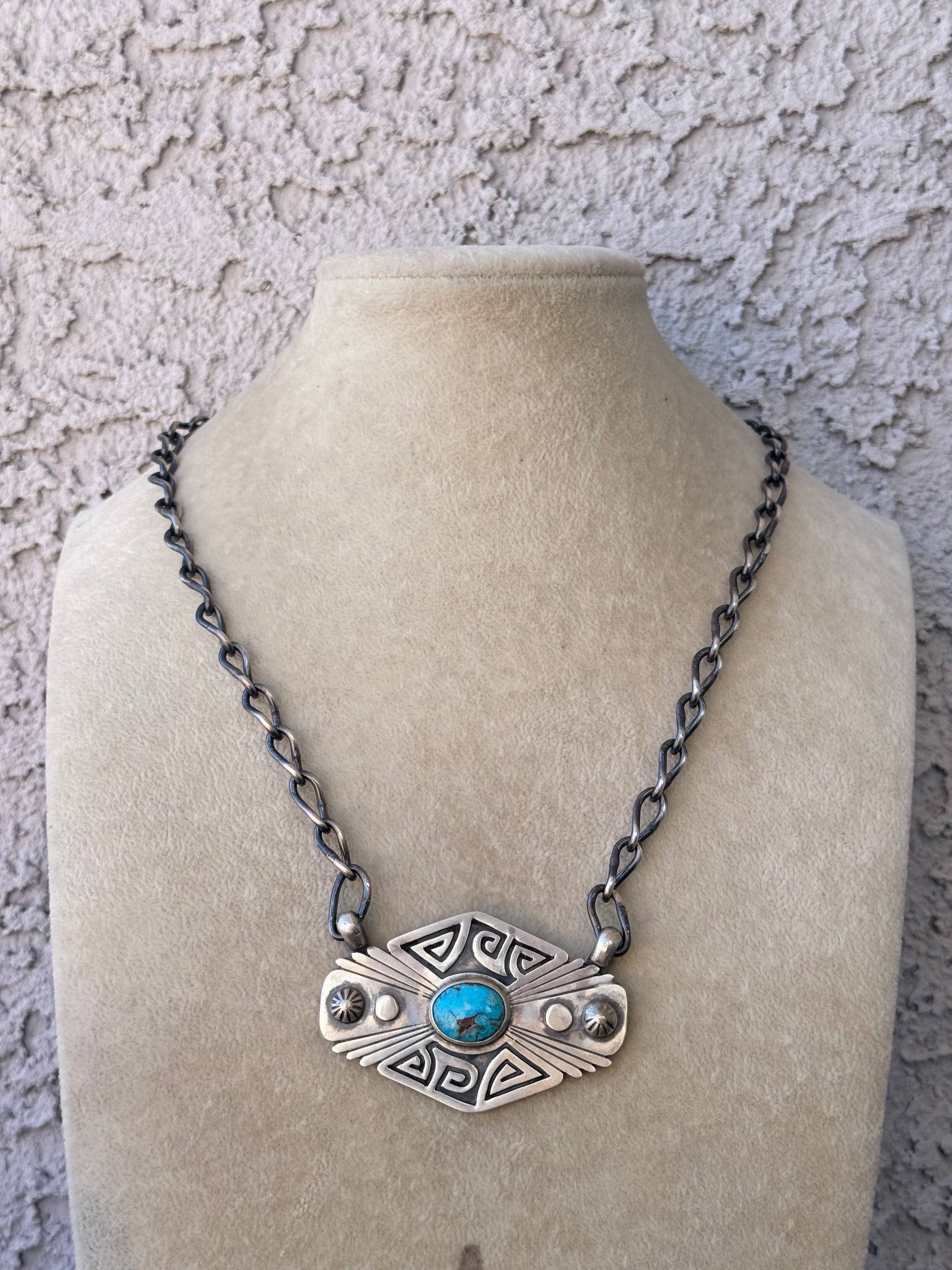 Navajo Made Kingman Turquoise & Sterling Silver Necklace