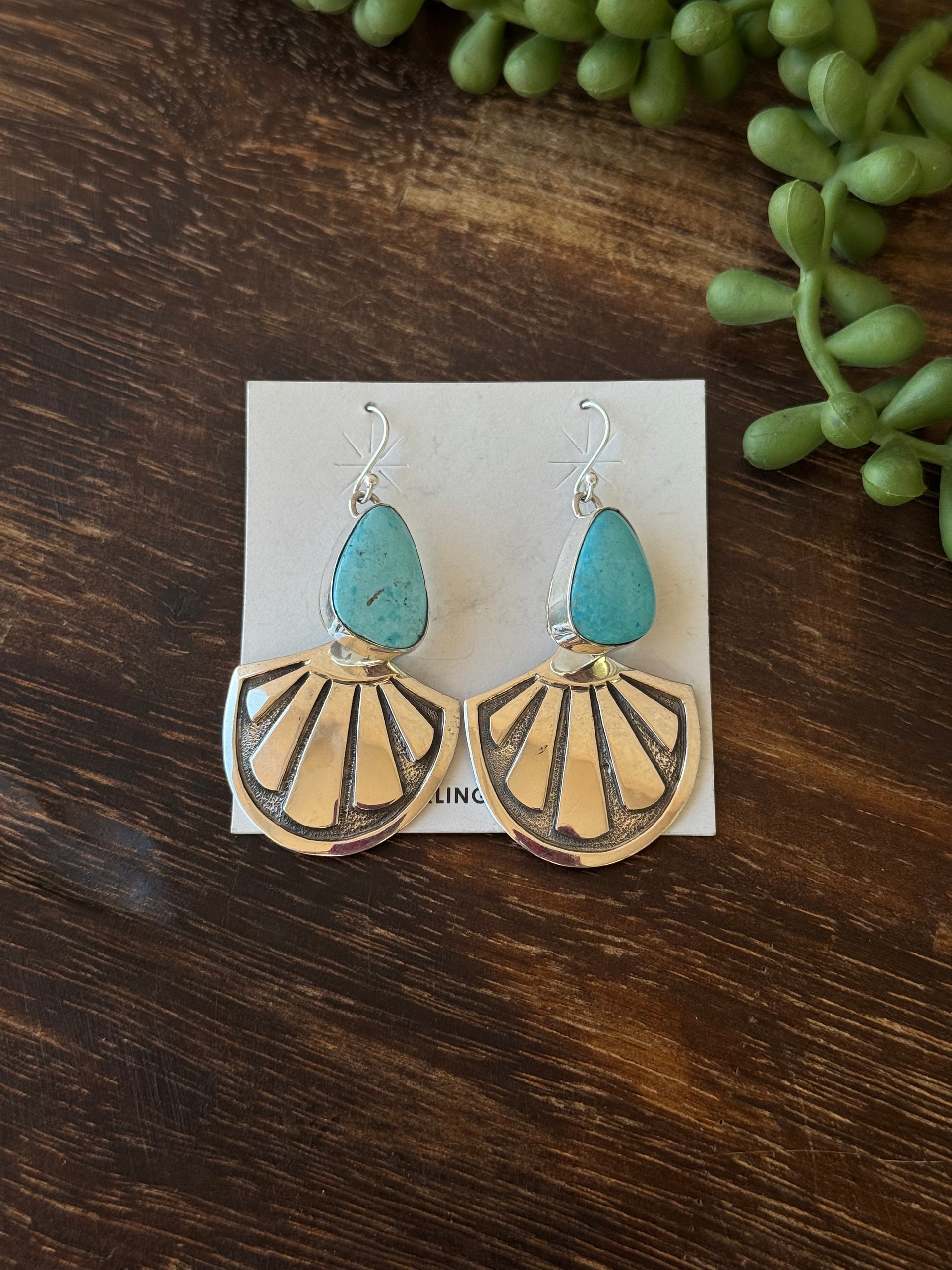 Randy Billy Kingman Turquoise & Sterling Silver Dangle Earrings