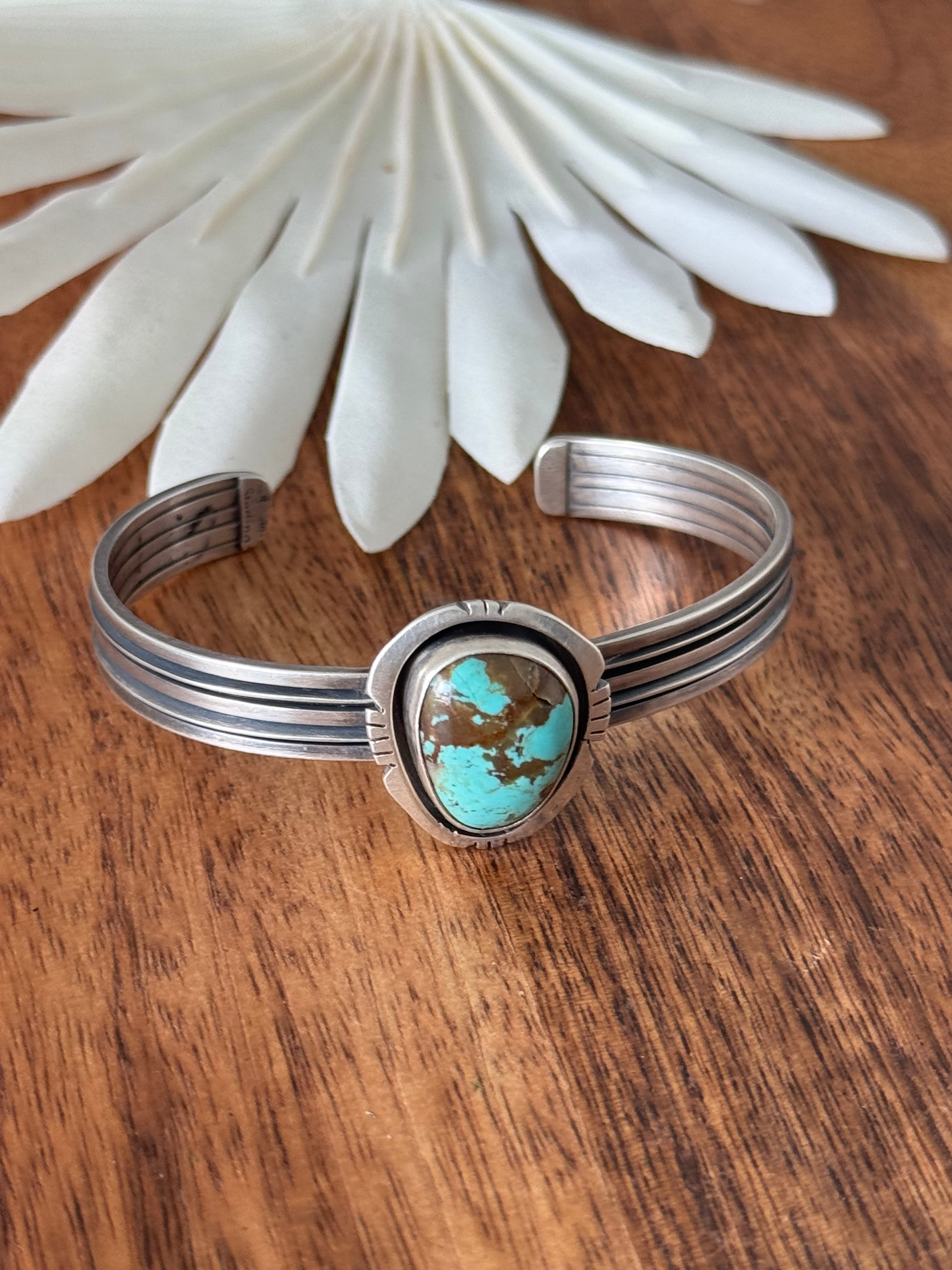 Navajo Made Kingman Turquoise & Sterling Silver Cuff Bracelet