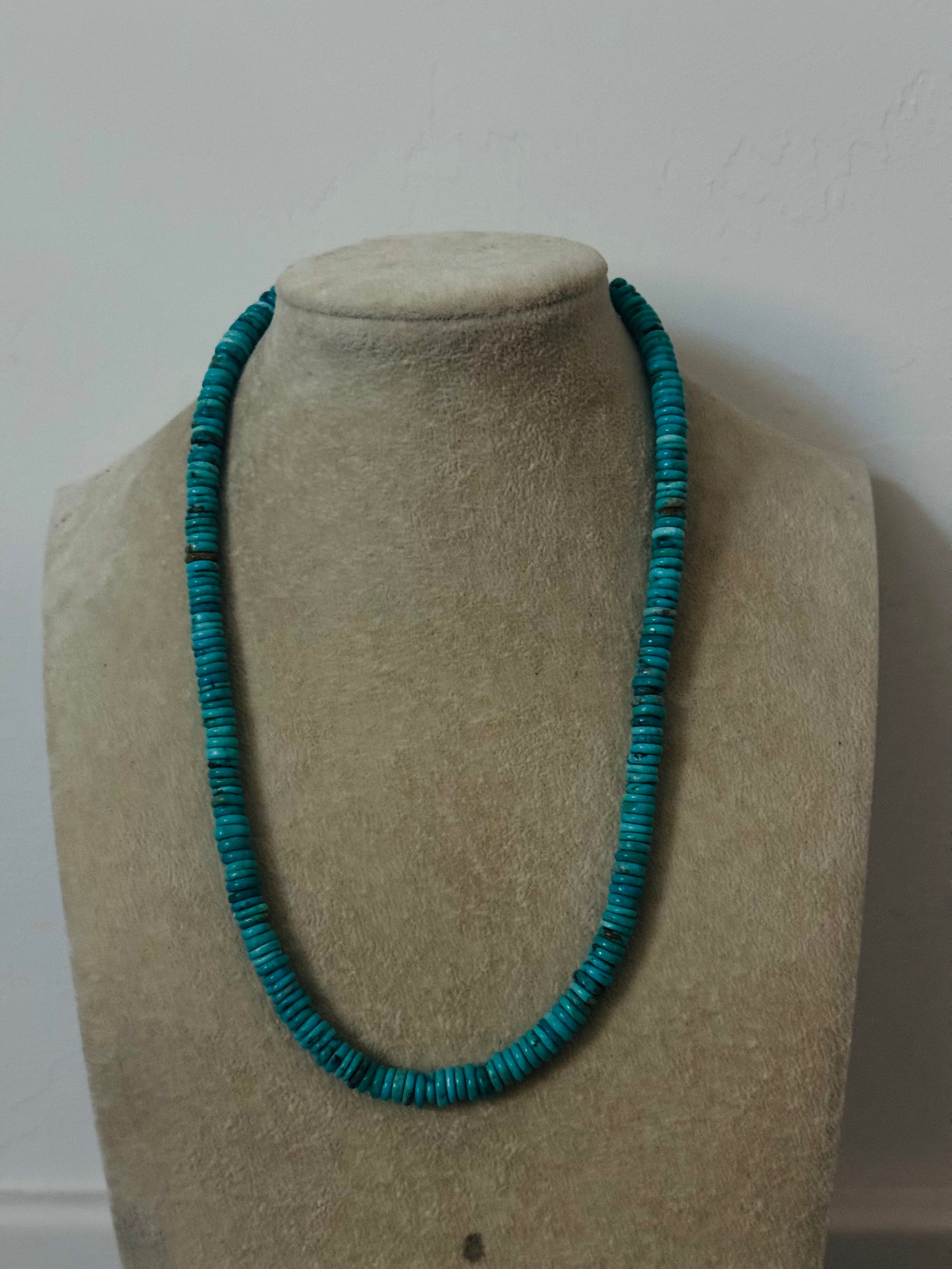 Navajo Strung Kingman Turquoise & Sterling Silver Beaded Necklace