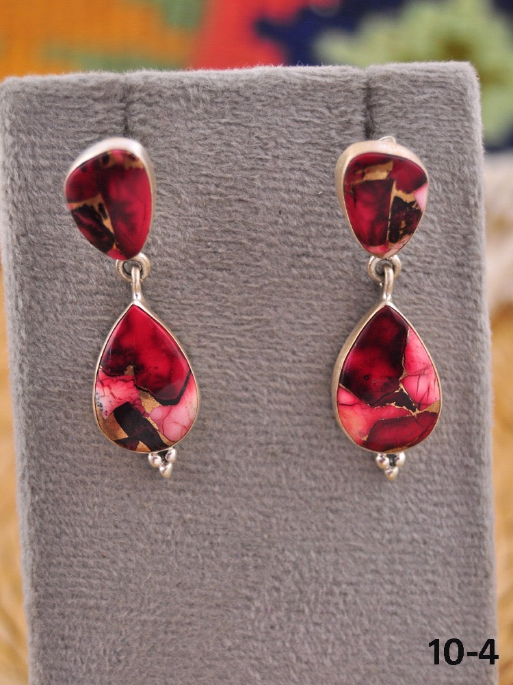 Southwest Made Rose Dahlia & Sterling Silver Dangle Earrings