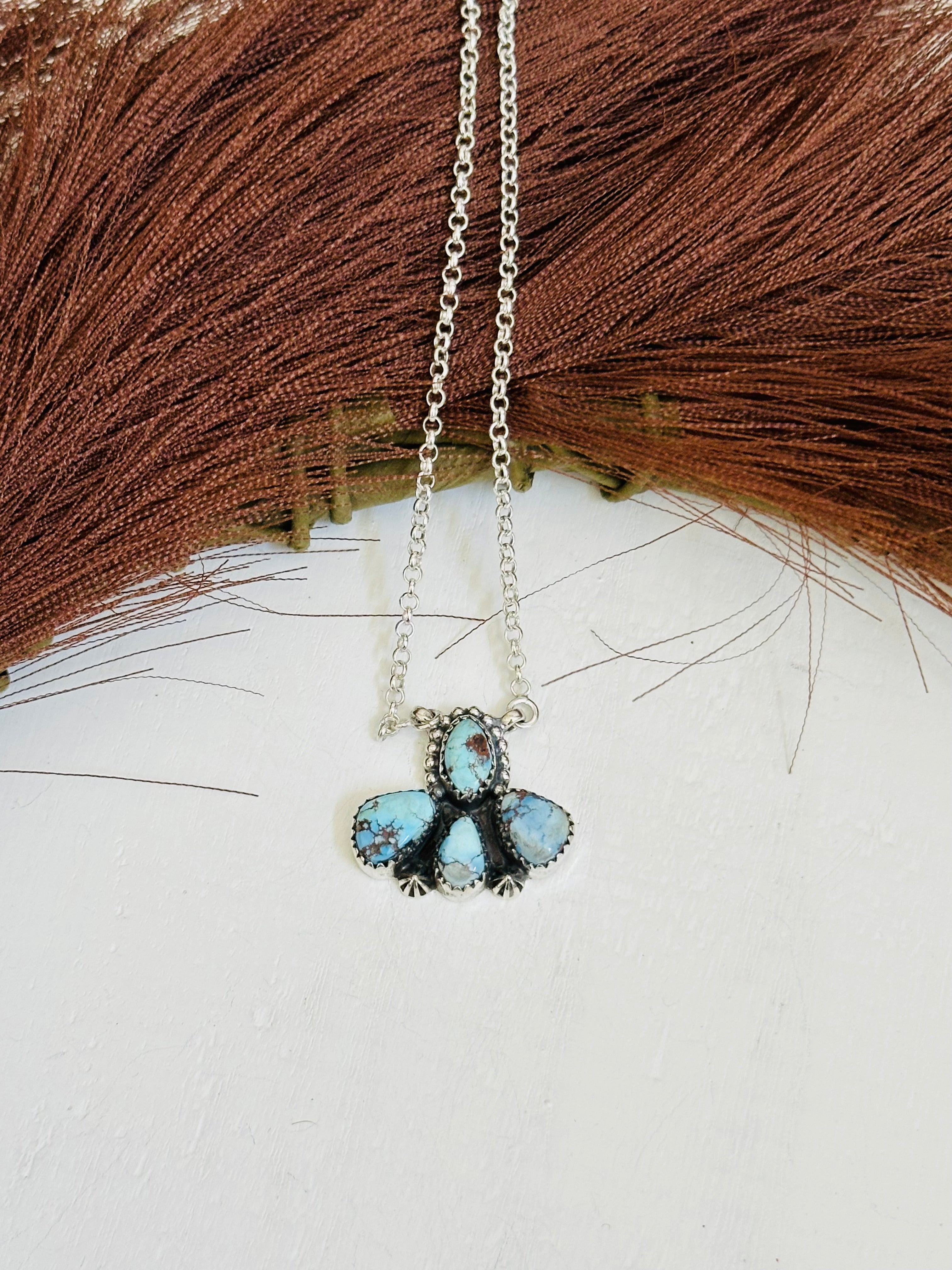 TTD “Blossom” Golden Hills Turquoise & Sterling Silver Cluster Necklace