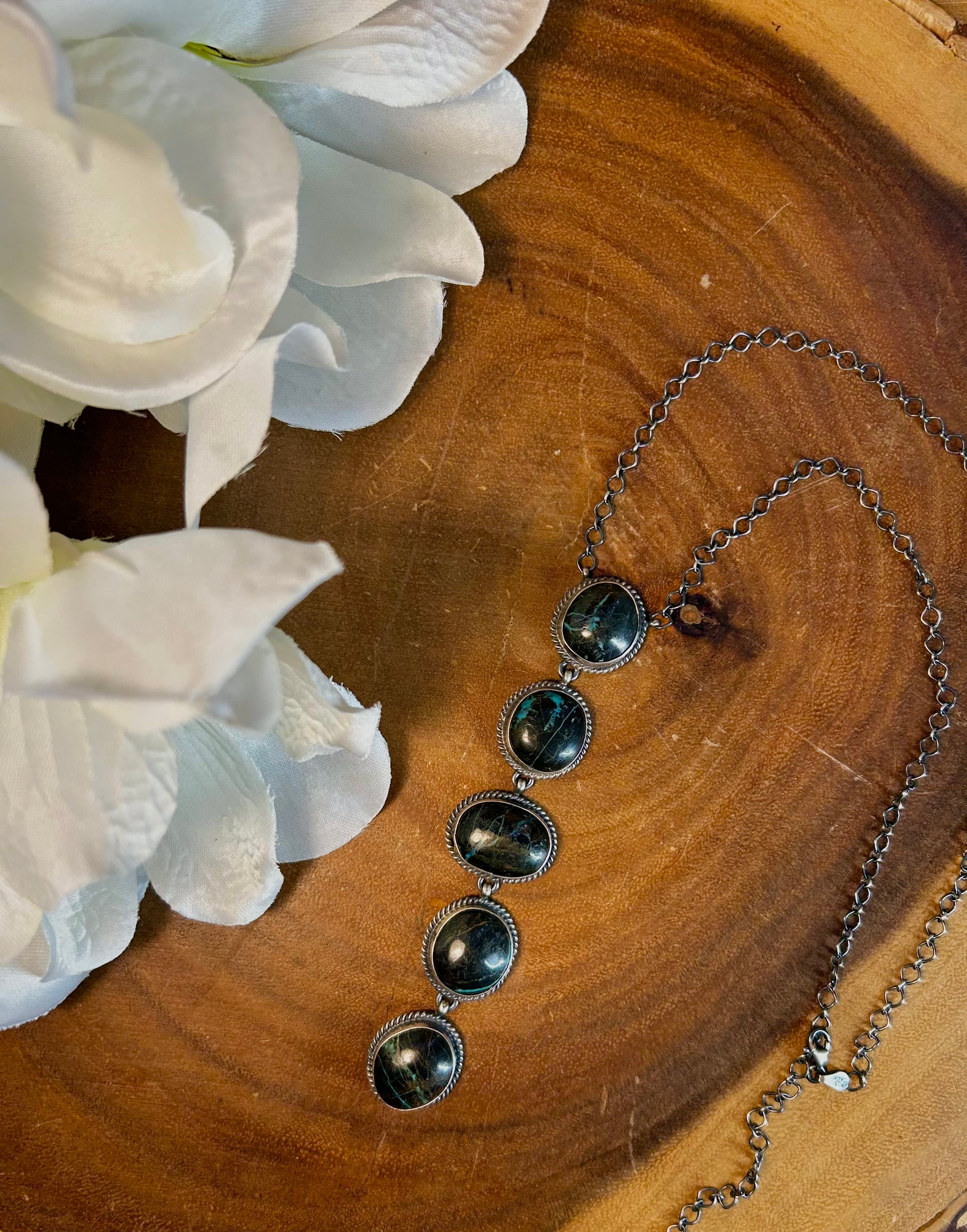 Peggy Skeets Blue Moon Turquoise & Sterling Sliver Drop Necklace