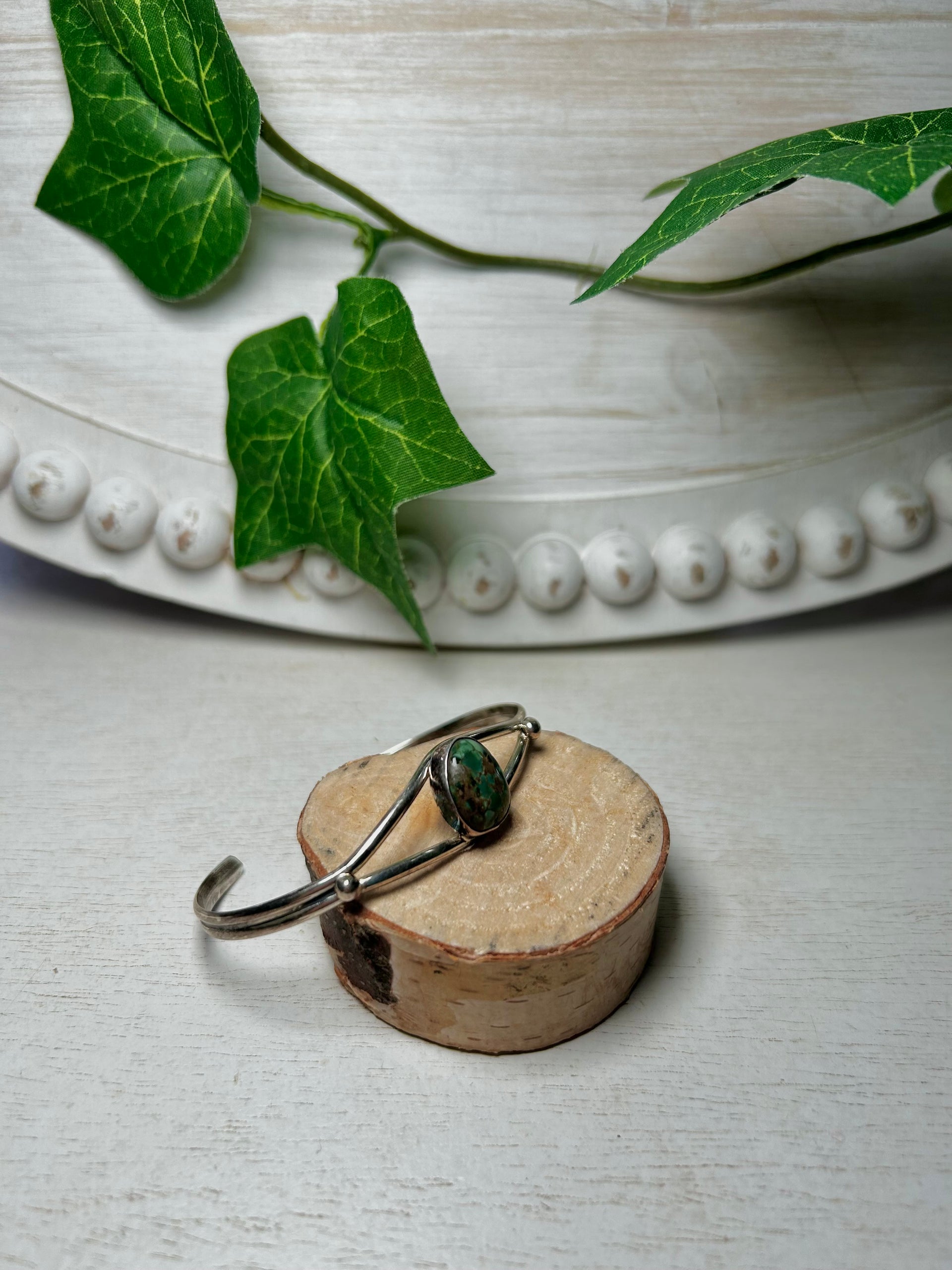 Navajo Made Sonoran Gold Turquoise & Sterling Silver Cuff Bracelet