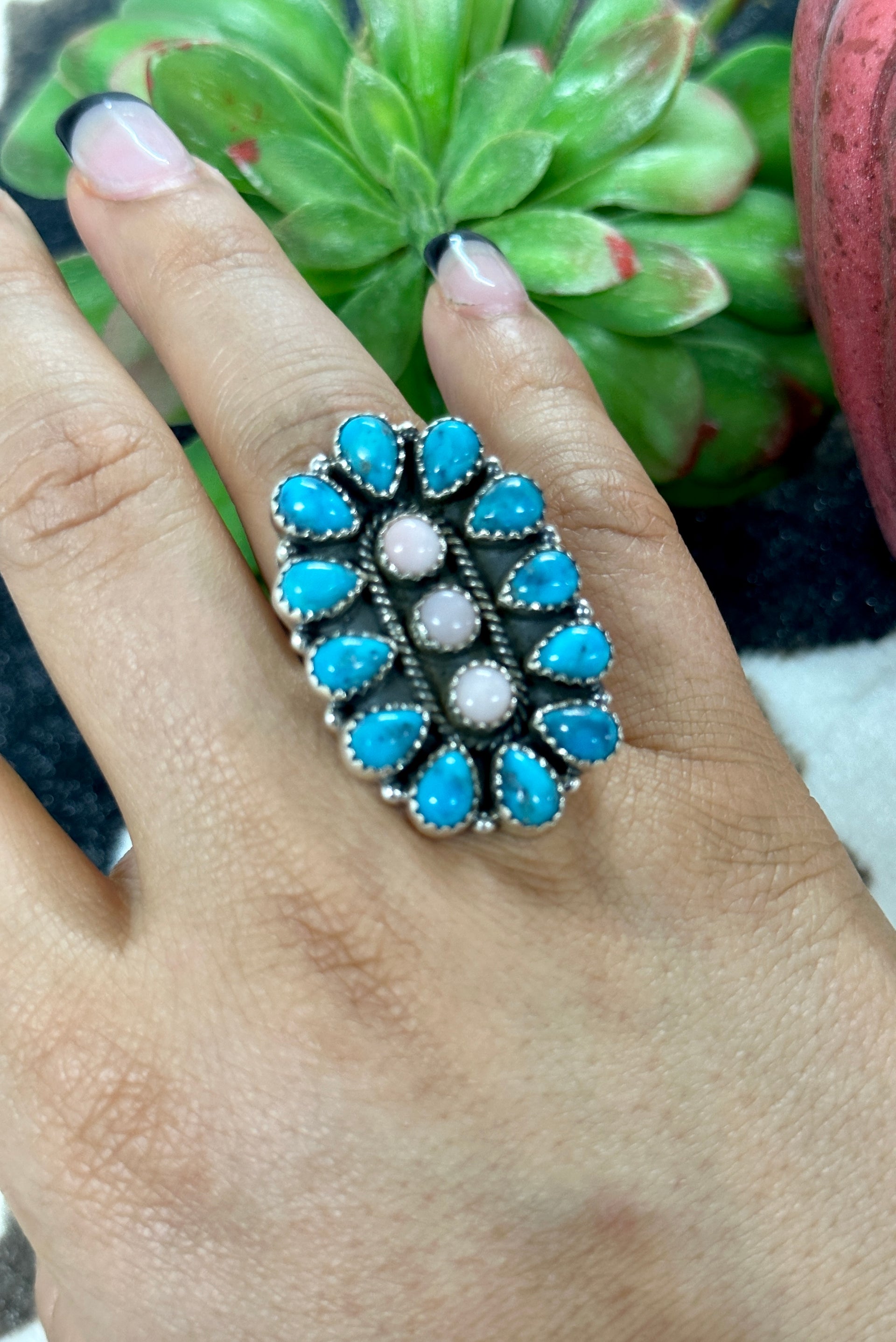 Southwest Handmade Multi Stone & Sterling Silver Cluster Adjustable Ring