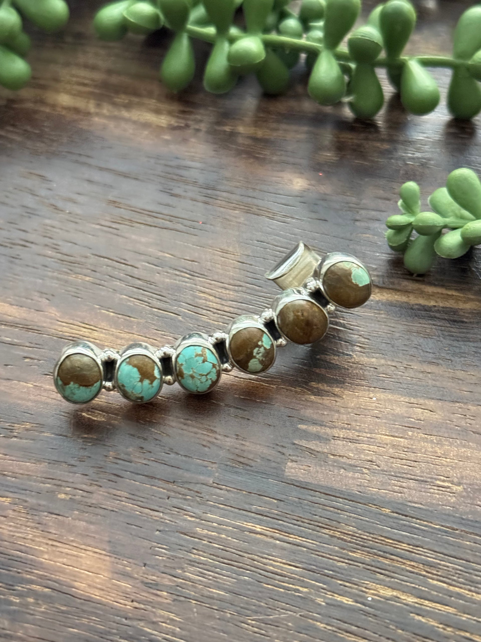 Southwest Handmade #8 Turquoise & Sterling Silver Post Ear Climber Earrings