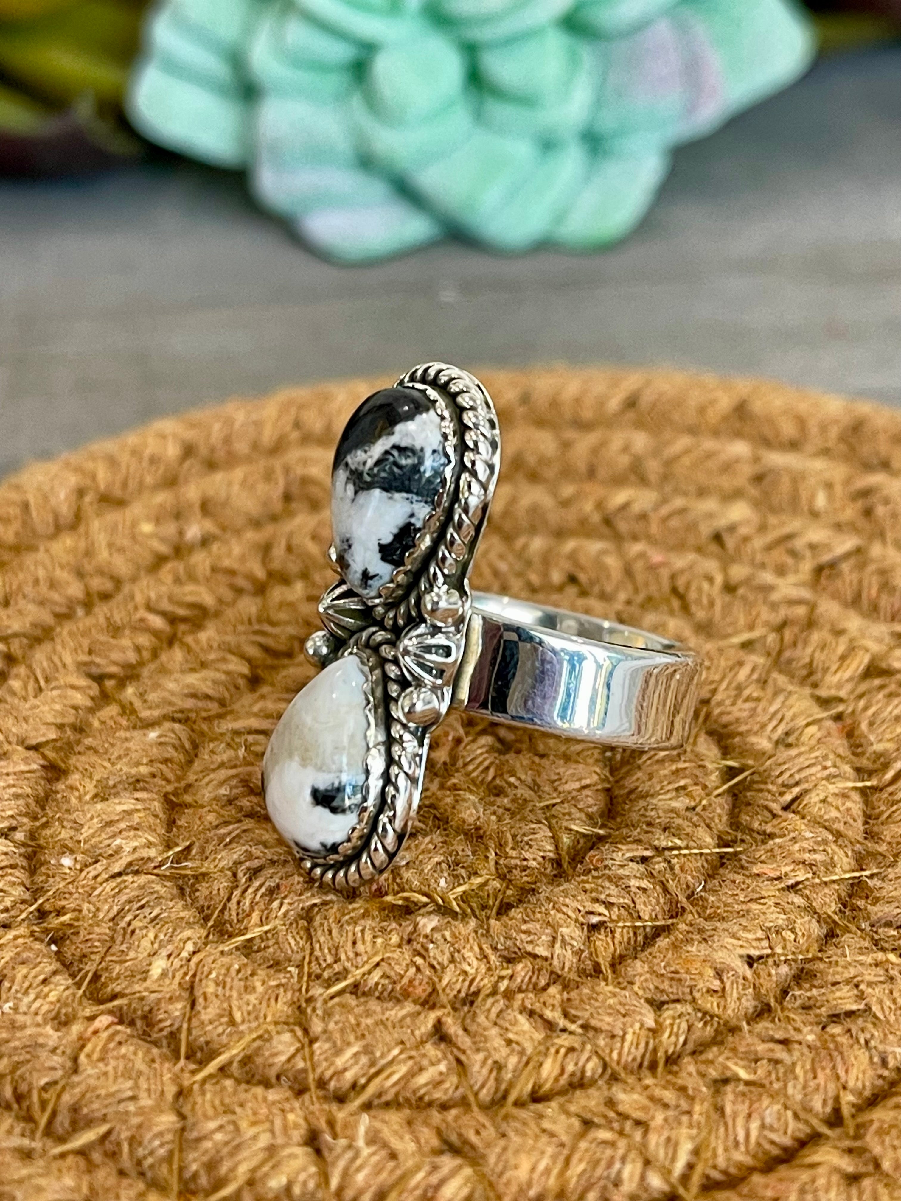 Southwest Handmade White Buffalo & Sterling Silver Adjustable Ring