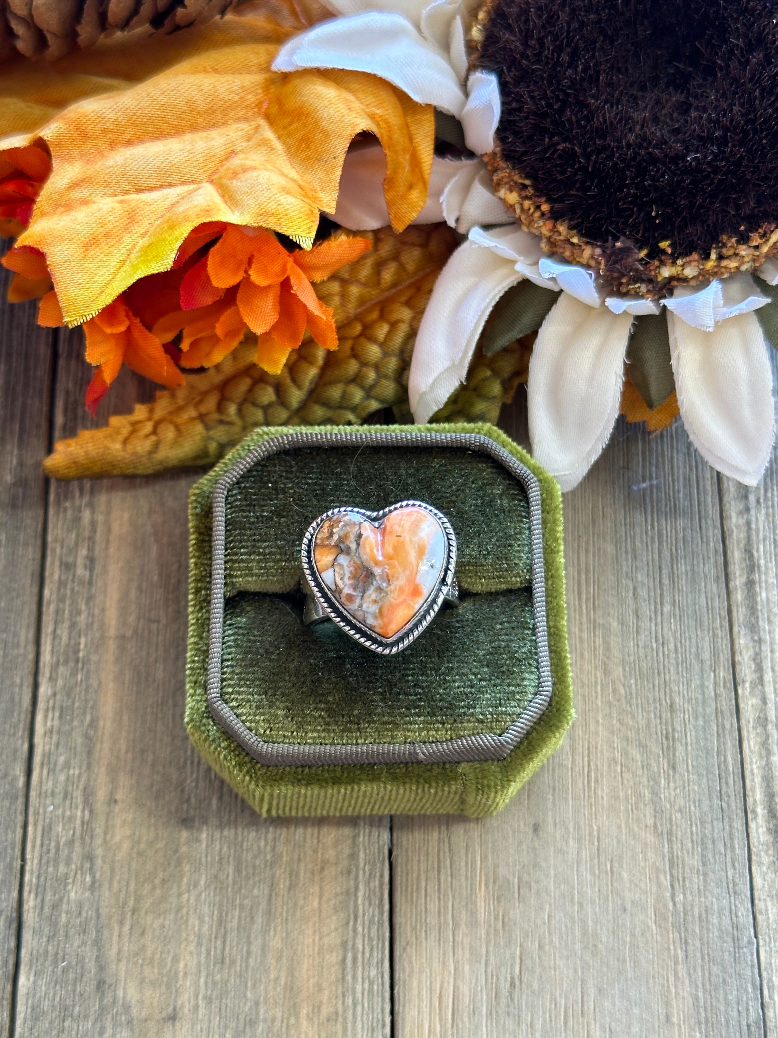 Southwest Handmade Mohave Turquoise & Sterling Silver Adjustable Heart Ring