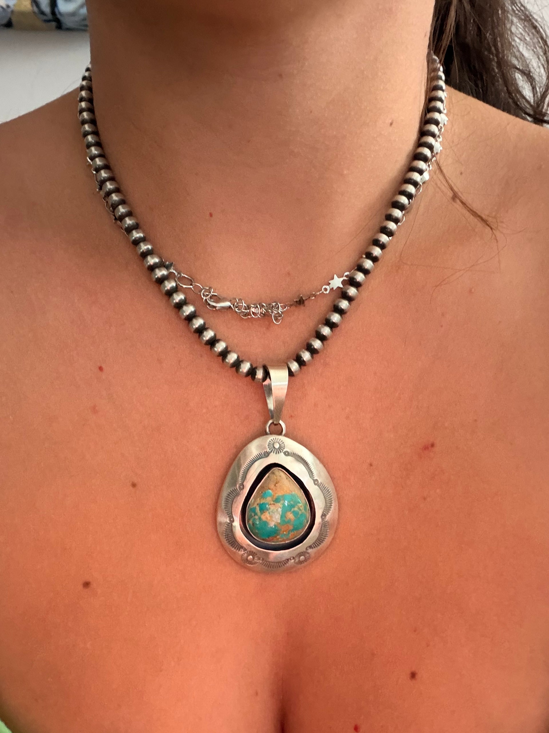 Navajo Made Royston Turquoise & Sterling Silver Pendant