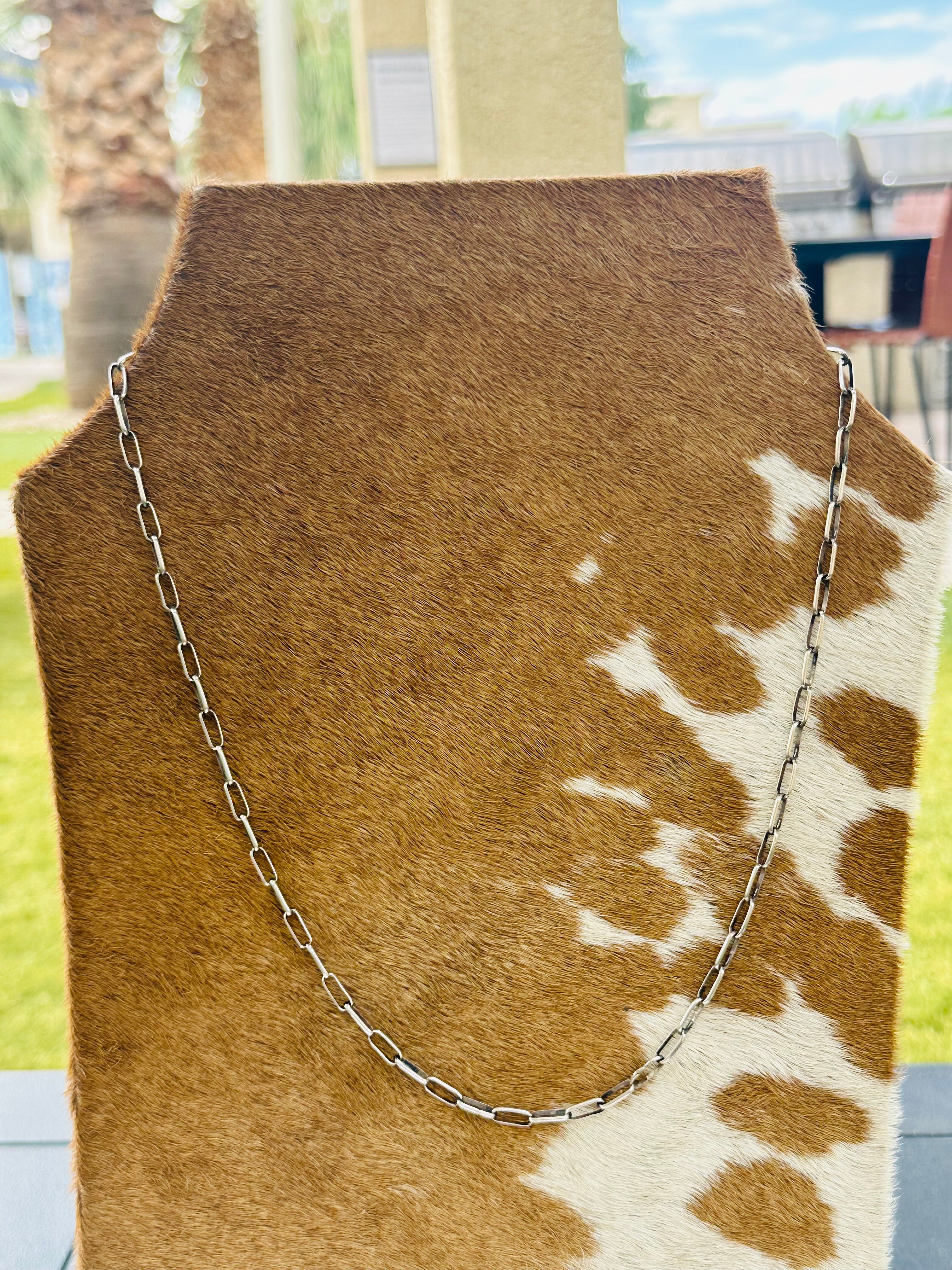 Navajo Made Sterling Silver Paper Clip Chain Necklace