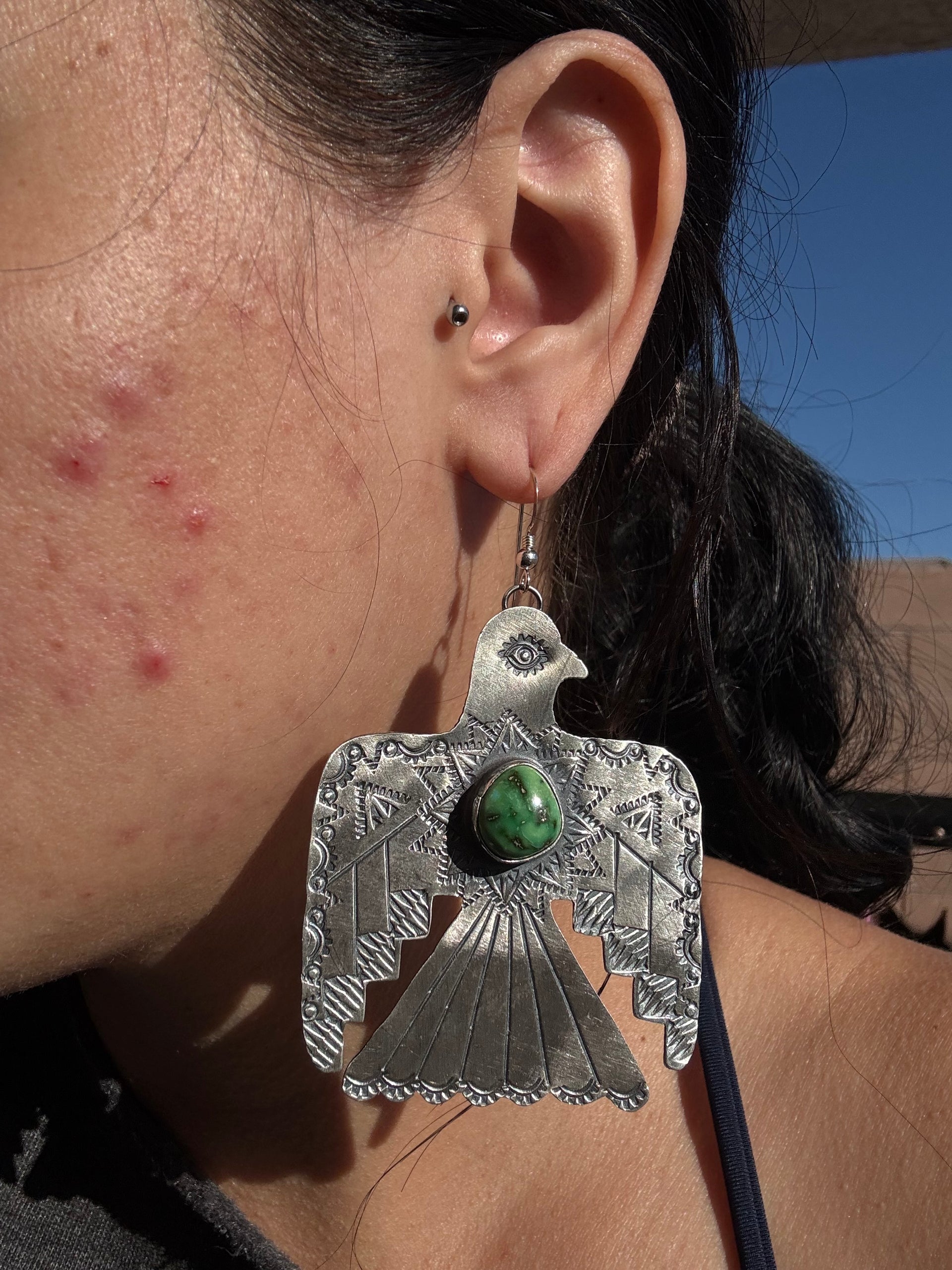 Navajo Made Sonoran Gold & Sterling Silver Dangle Thunderbird Earrings