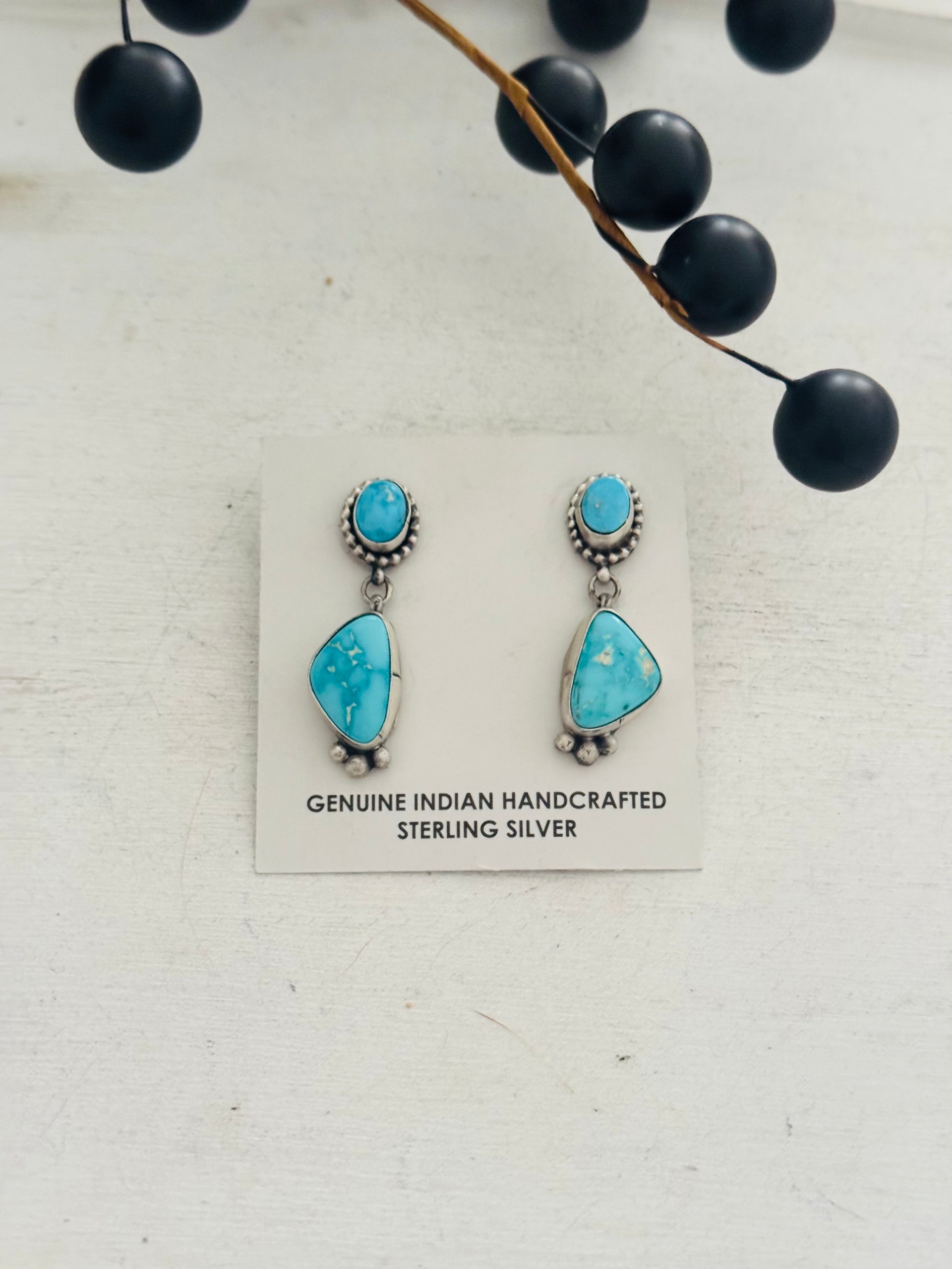 Scott Skeets Royston Turquoise & Sterling Silver Post Dangle Earrings