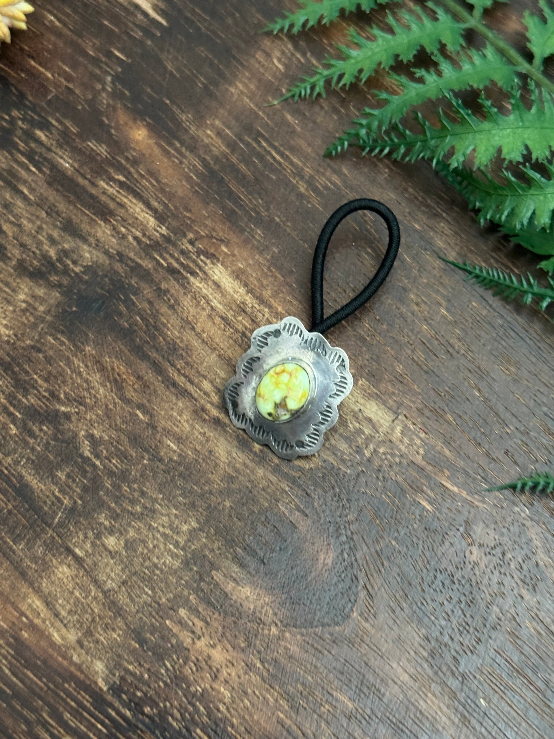 David Hoskins Palomino Variscite & Sterling Silver Concho Ponytail Holder