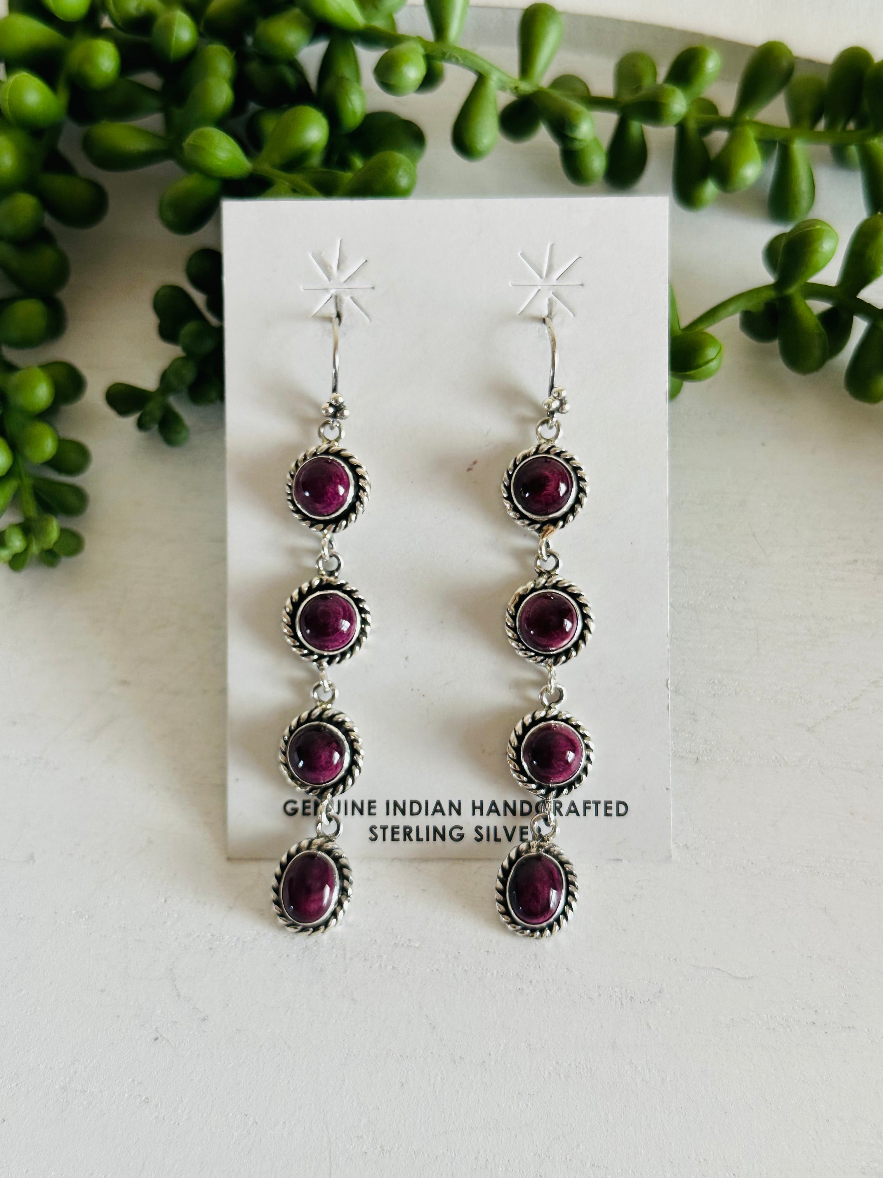 Southwest Handmade Purple Spiny Oyster & Sterling Silver Dangle Earrings