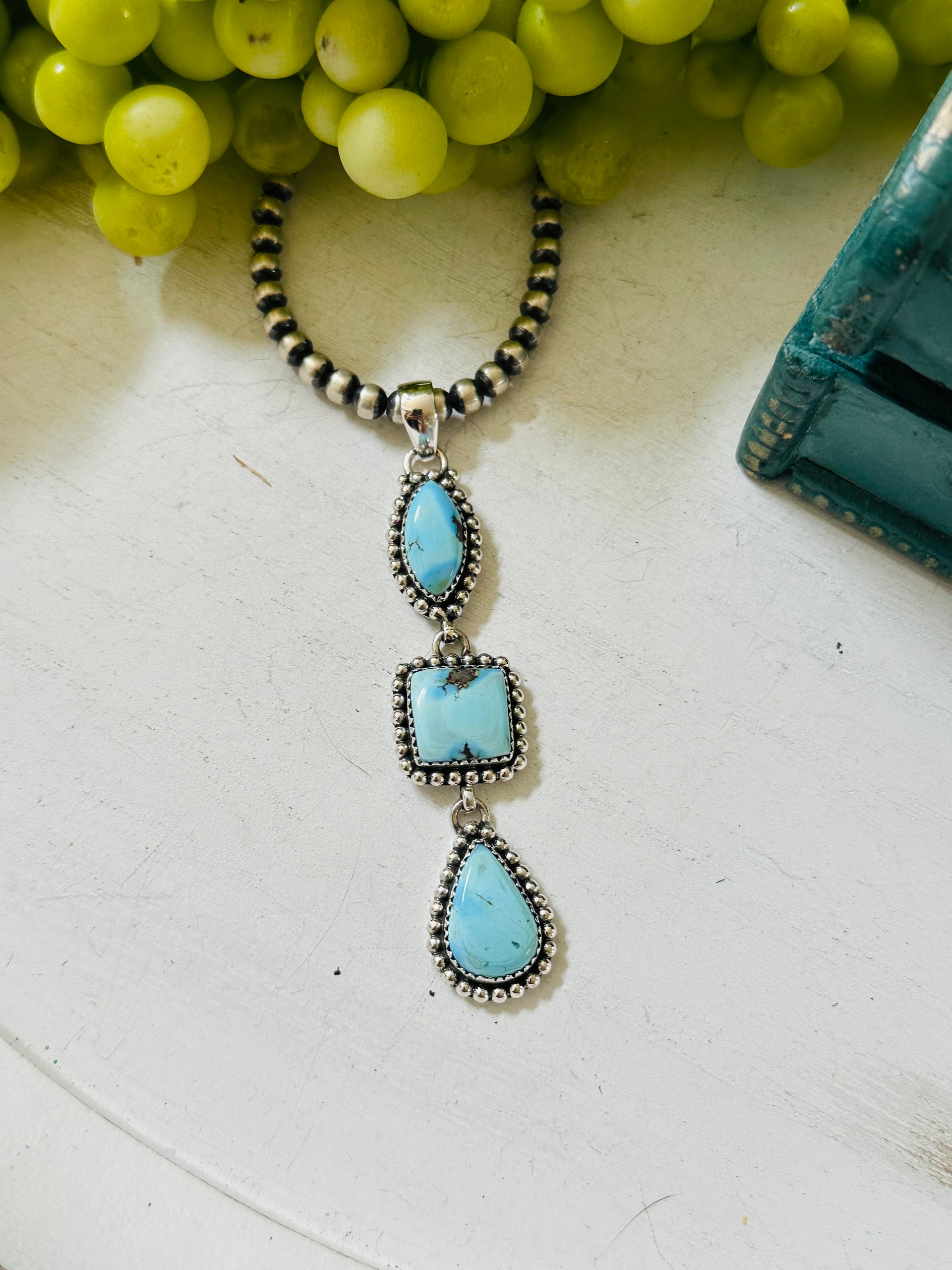 Southwest Handmade Golden Hills Turquoise & Sterling Silver Cluster Pendant