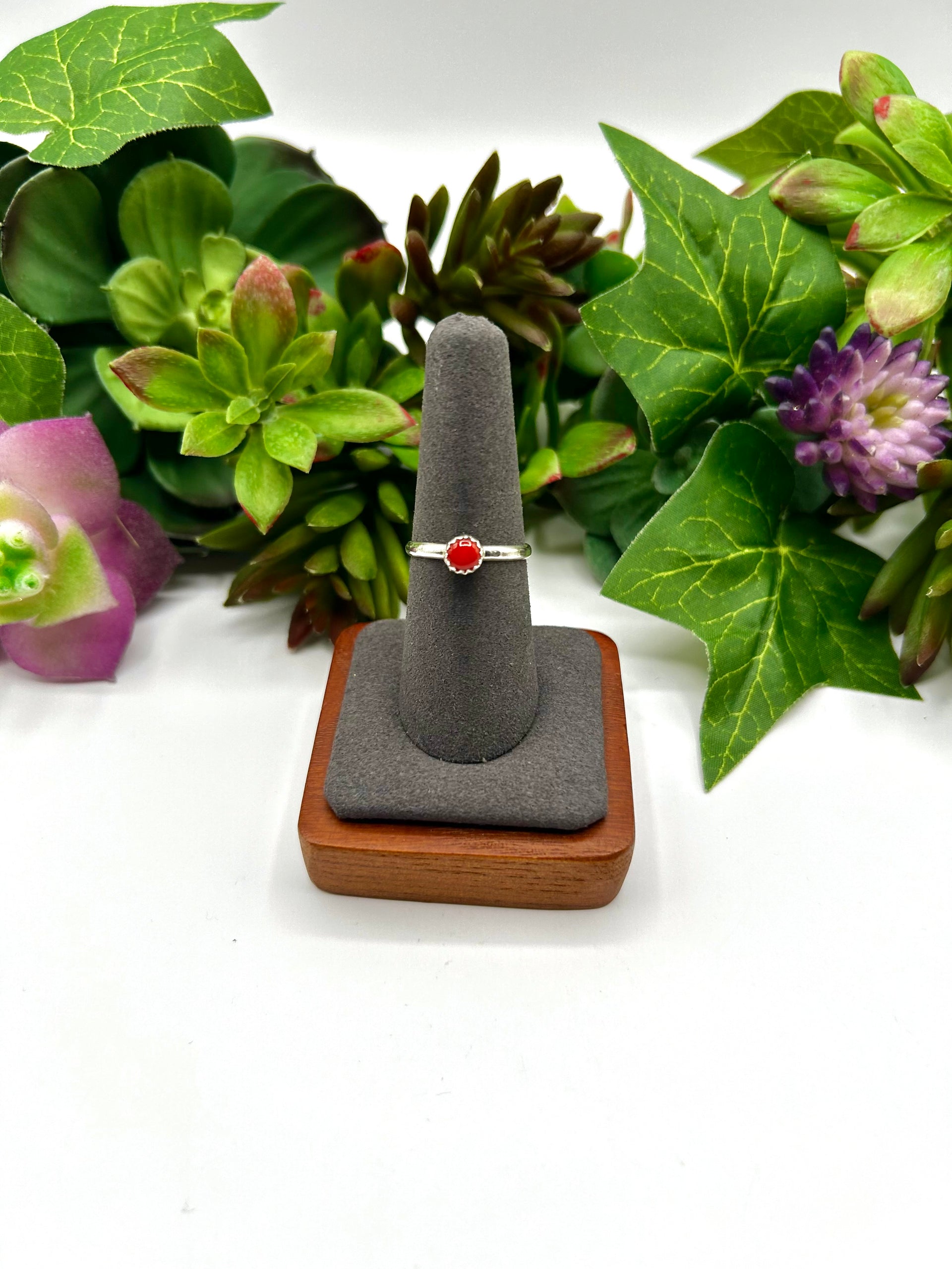 Navajo Made Natural Coral & Sterling Silver Ring