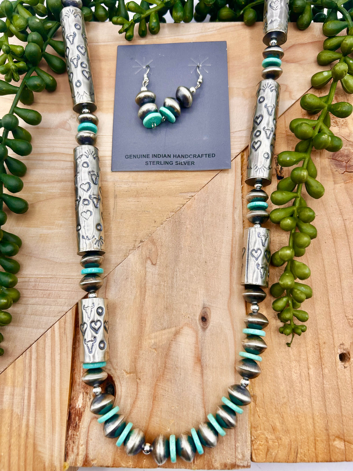 Navajo Handmade Kingman Turquoise & Sterling Silver Necklace Set