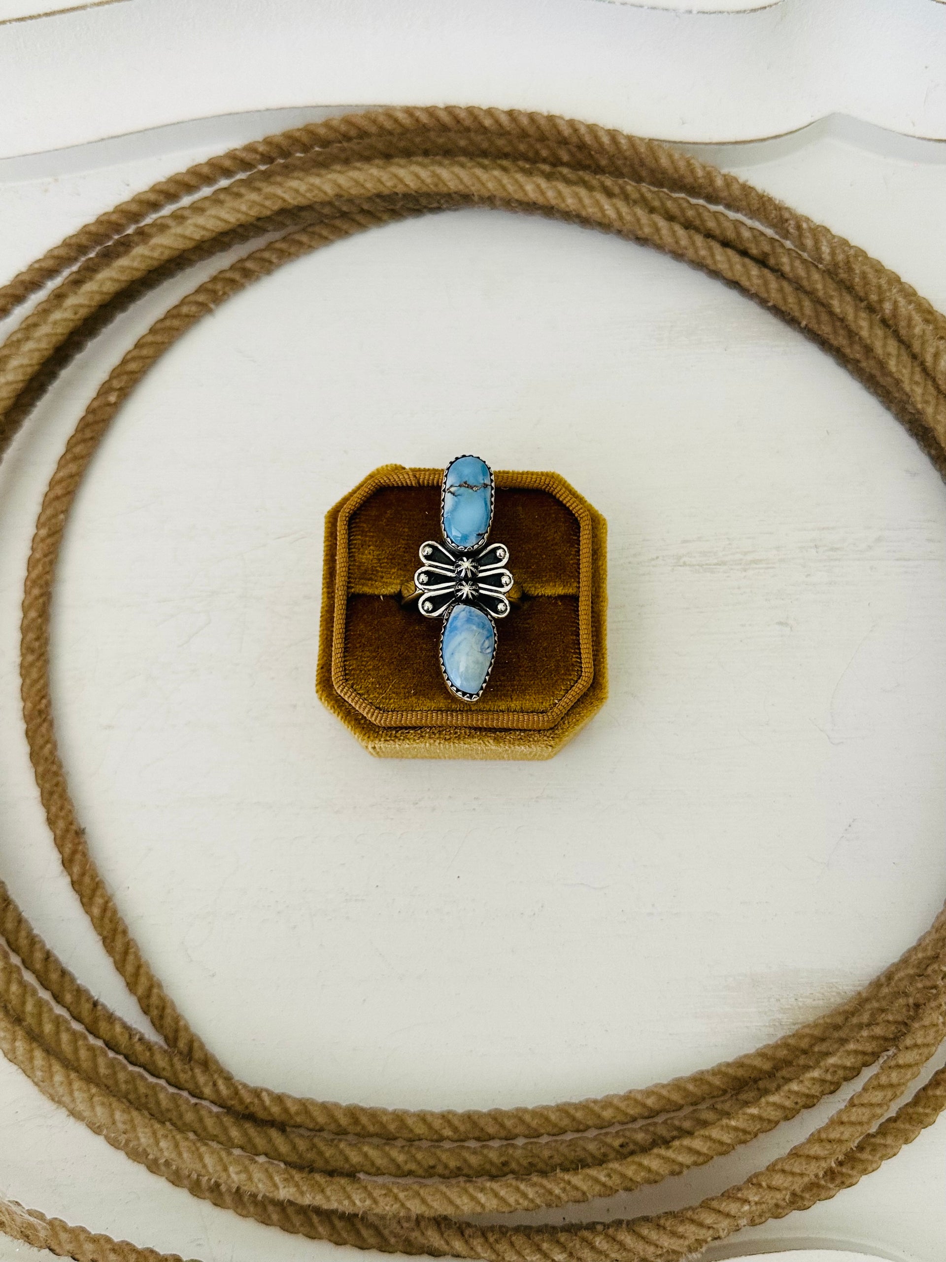 Southwest Handmade Golden Hills Turquoise & Sterling Silver Adjustable Ring