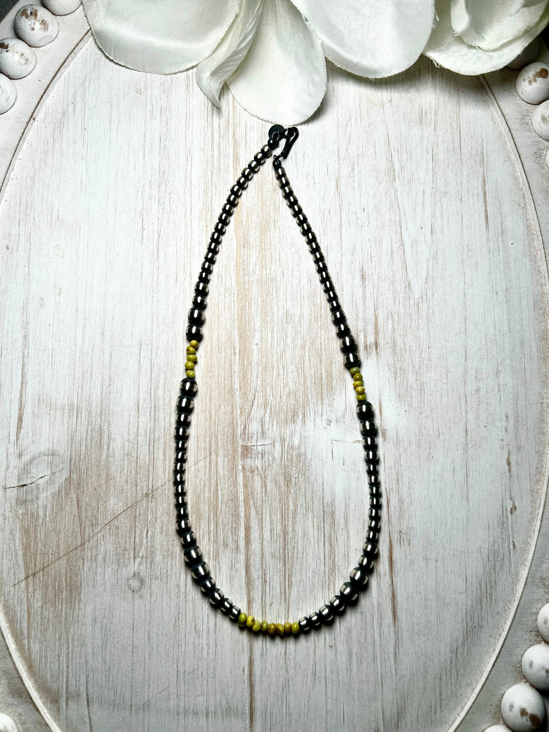 Navajo Strung Palomino Variscite & Sterling Silver Necklace