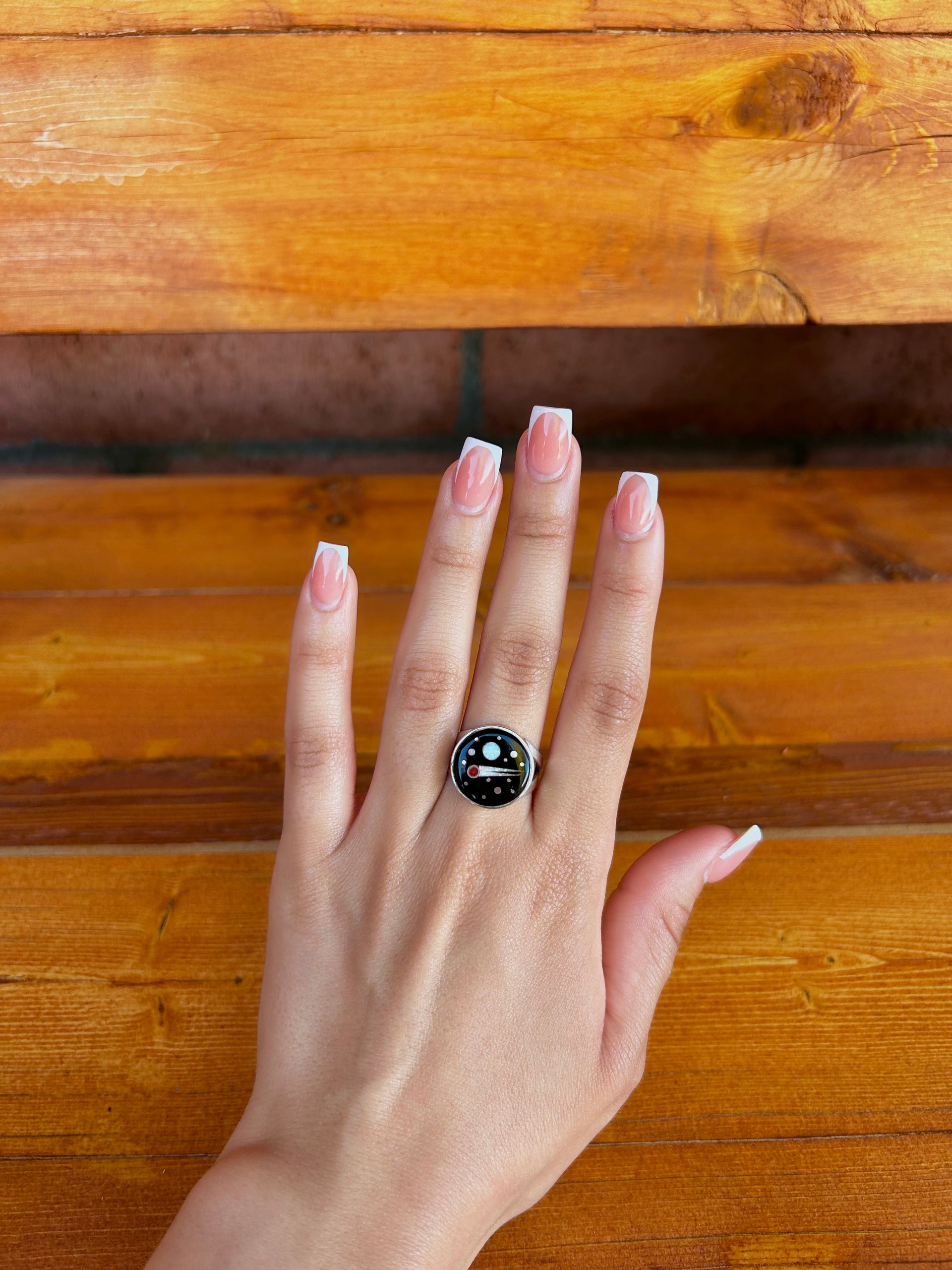 Matthew Jack Multi Stone Inlay Galaxy & Sterling Silver Ring Size 8.25