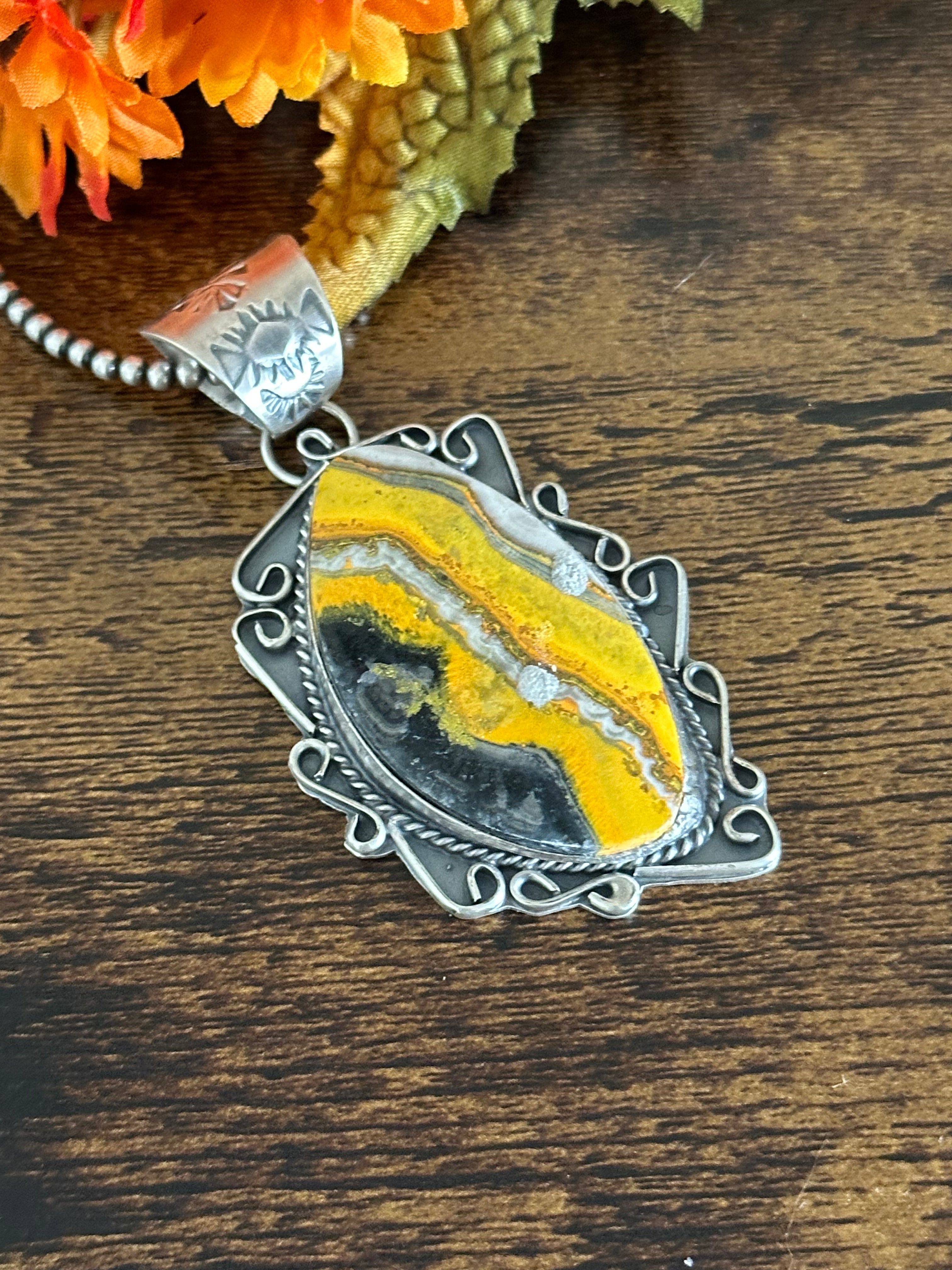 Navajo Made Bumblebee Jasper & Sterling Silver Pendant