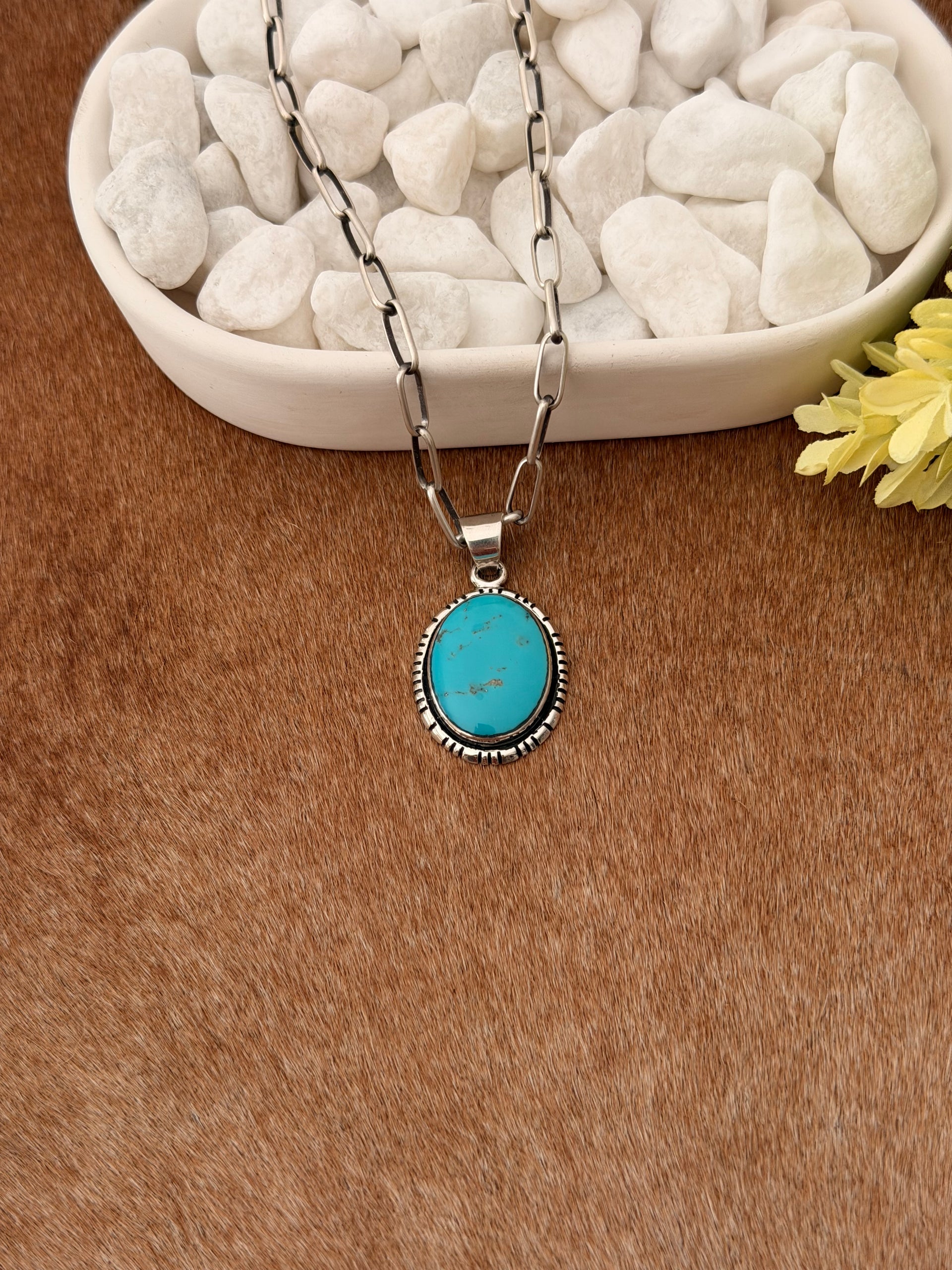 Navajo Made Kingman Turquoise & Sterling Silver Pendant