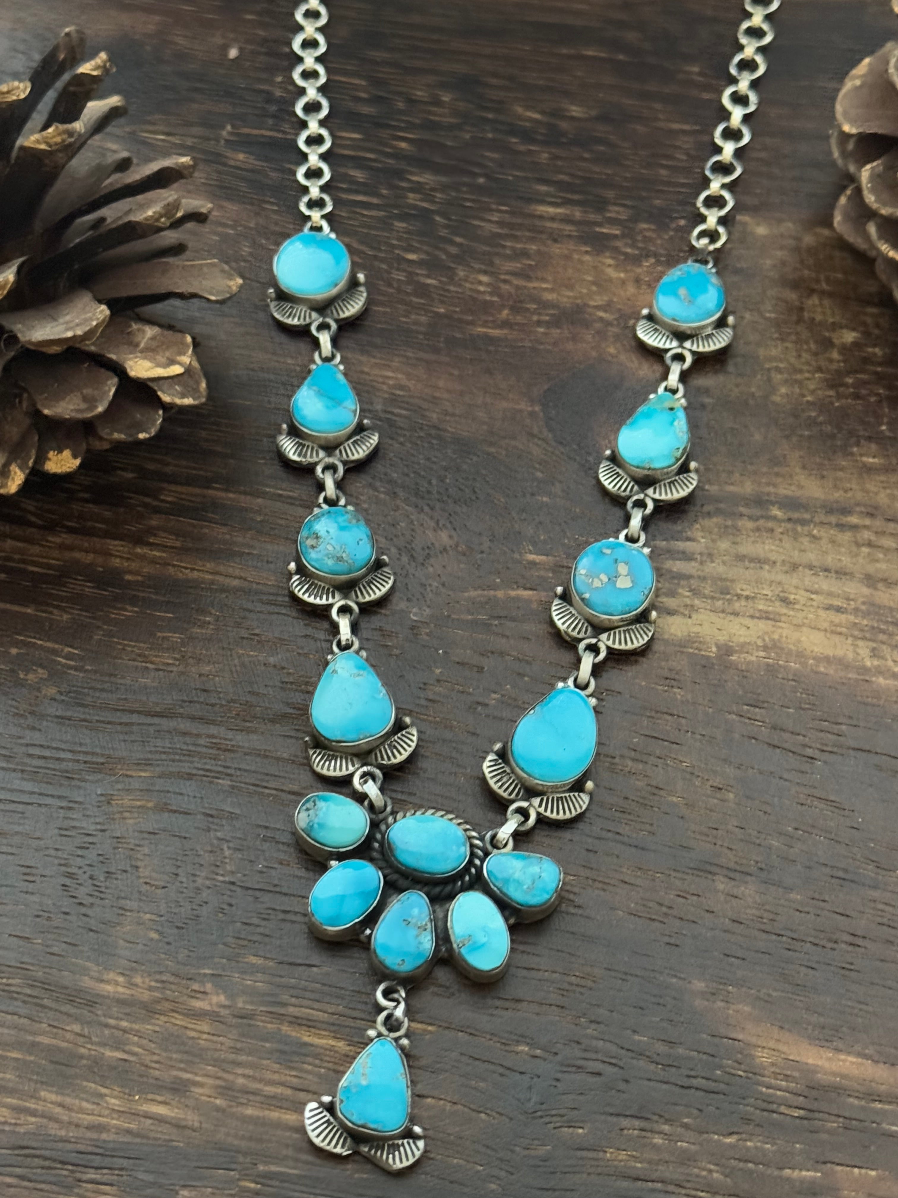 TTD Valley Blue Turquoise & Sterling Silver Lariat Necklace