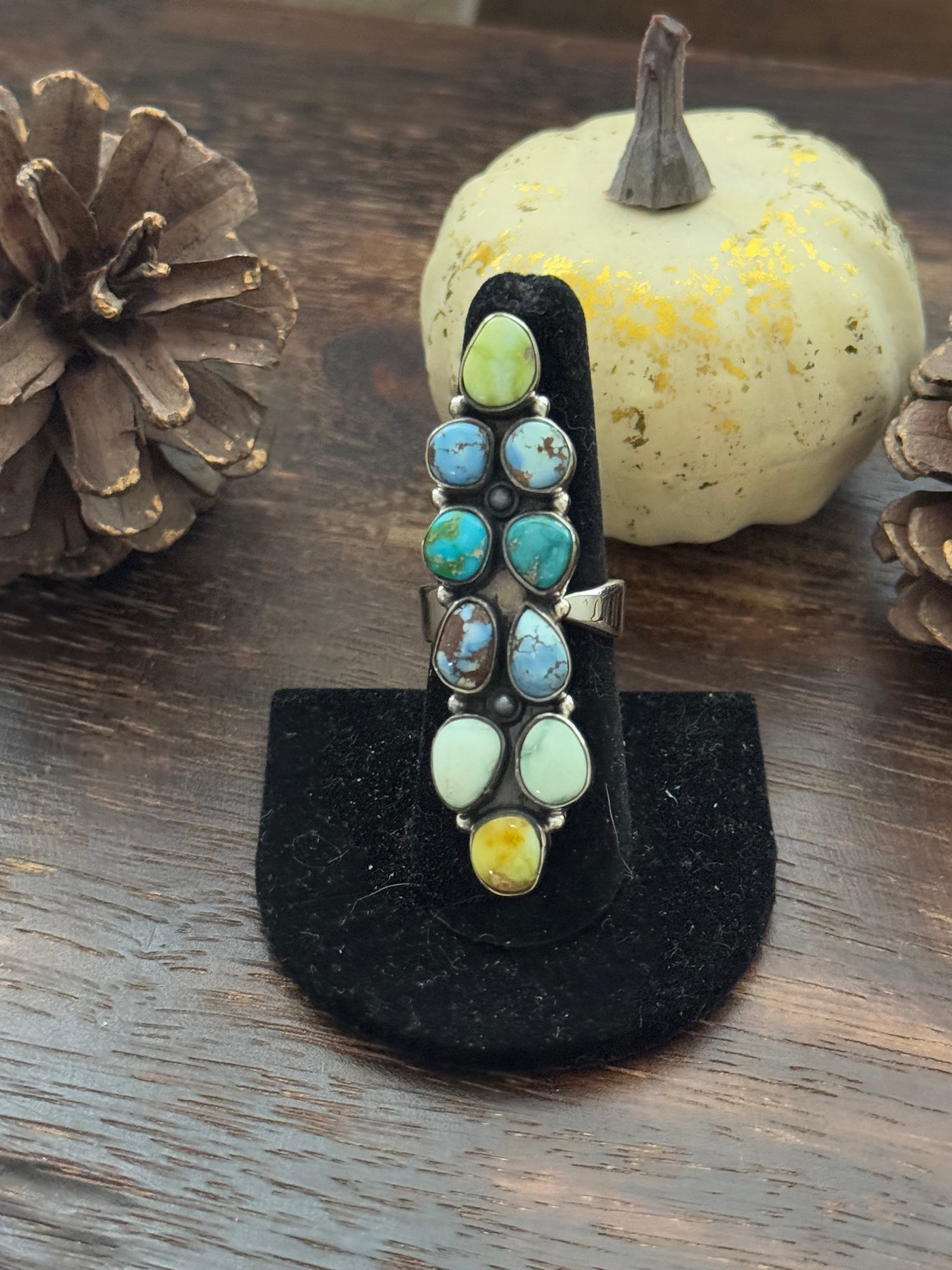 Southwest Handmade Multi Stone & Sterling Silver Adjustable Ring