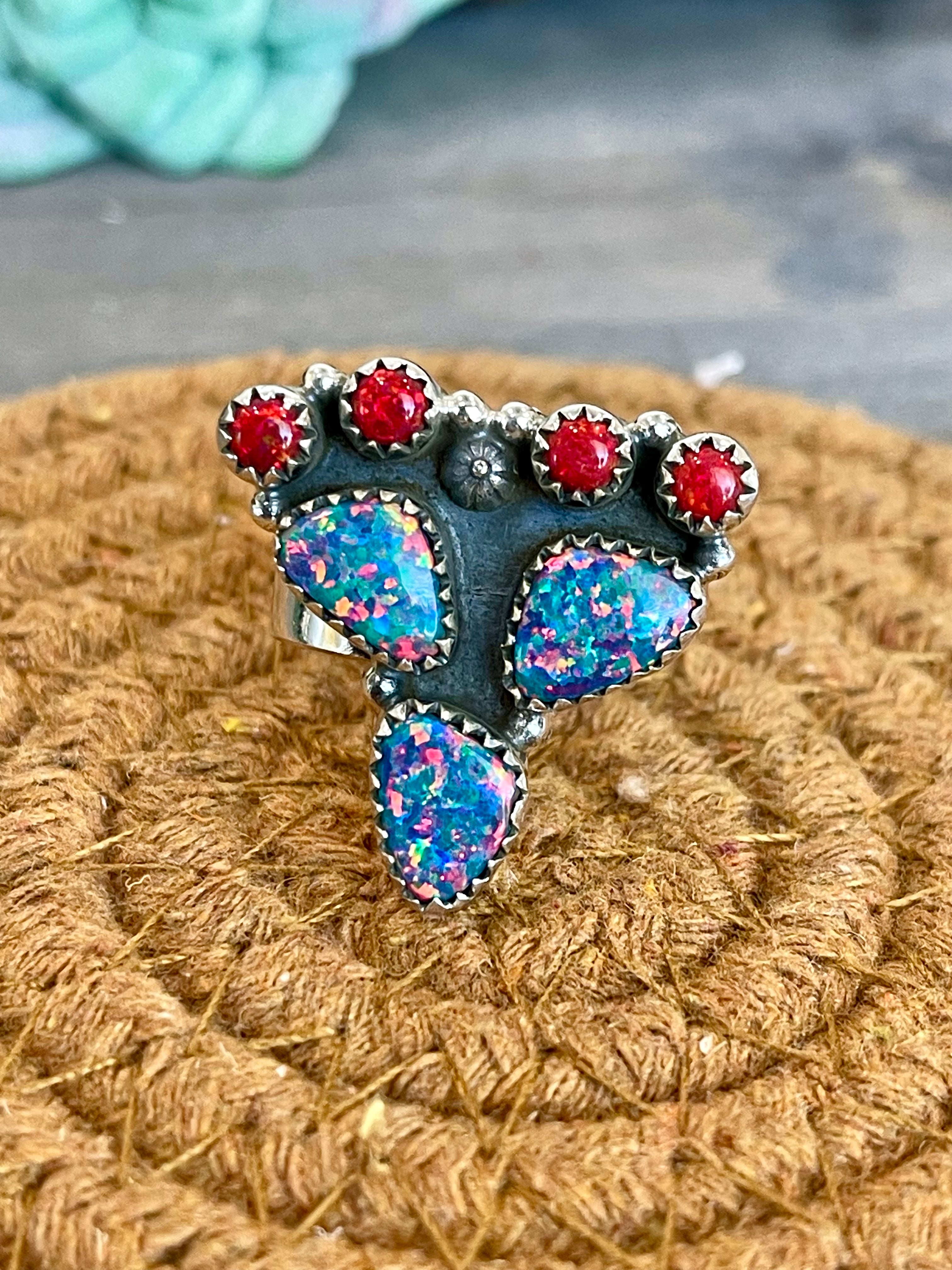 Southwest Handmade Multi Stone & Sterling Silver Adjustable Ring