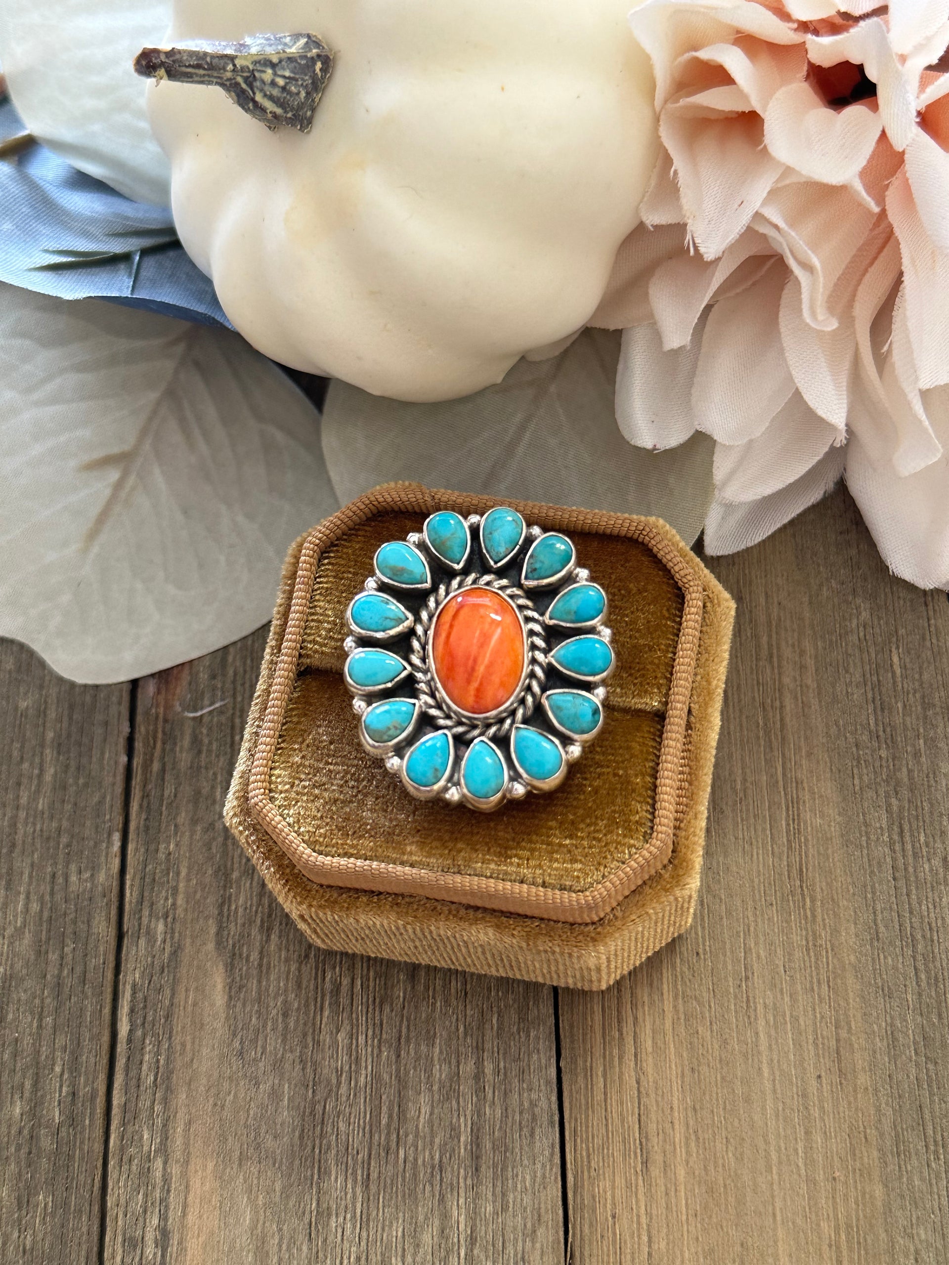 Southwest Handmade Multi Stone & Sterling Silver Adjustable Ring