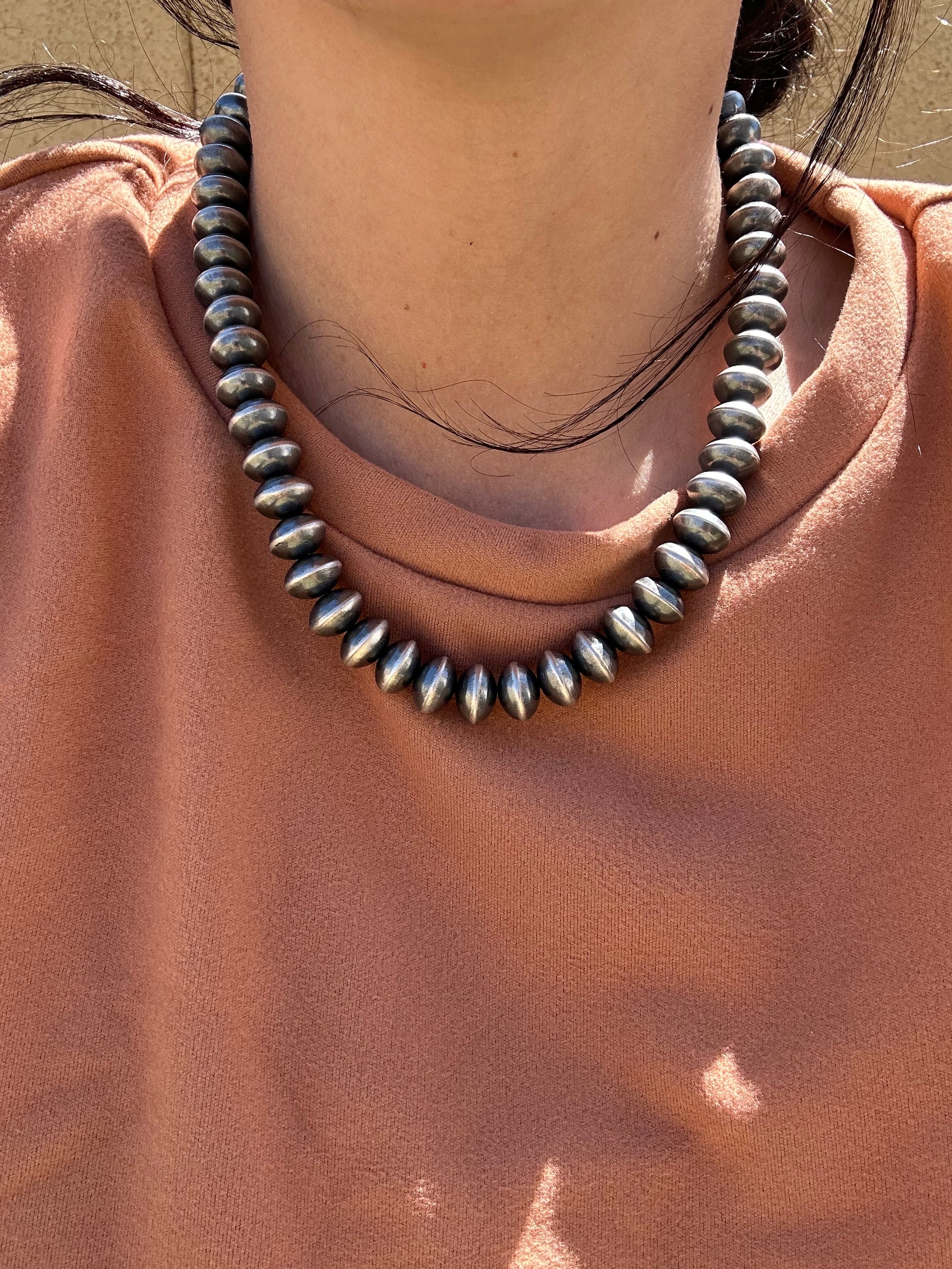Southwest Made 12 MM Sterling Silver Disc Pearl Necklace