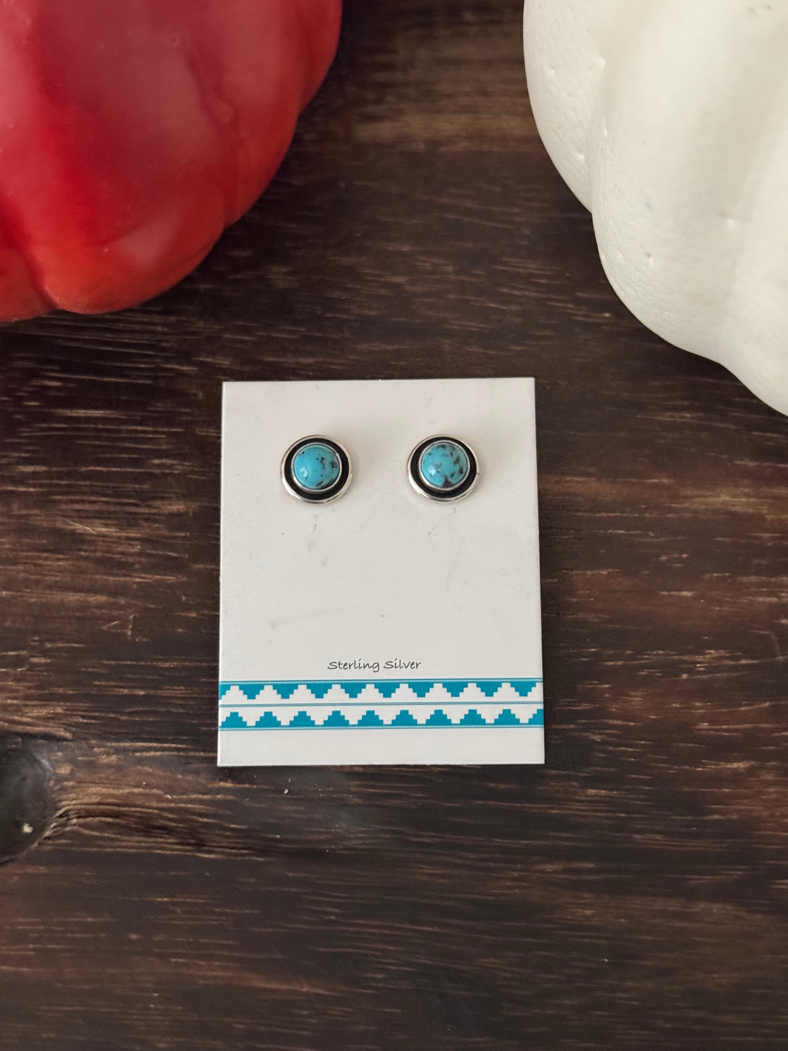 Navajo Made Kingman Turquoise & Sterling Silver Post Earrings