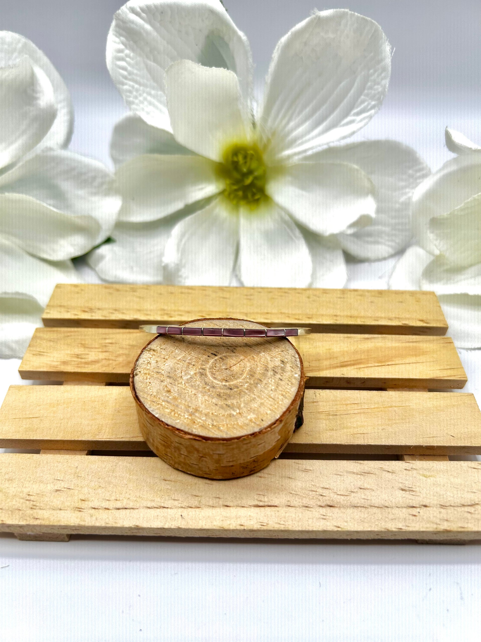 Zuni Made Mother of Pearl & Sterling Silver Cuff Bracelet
