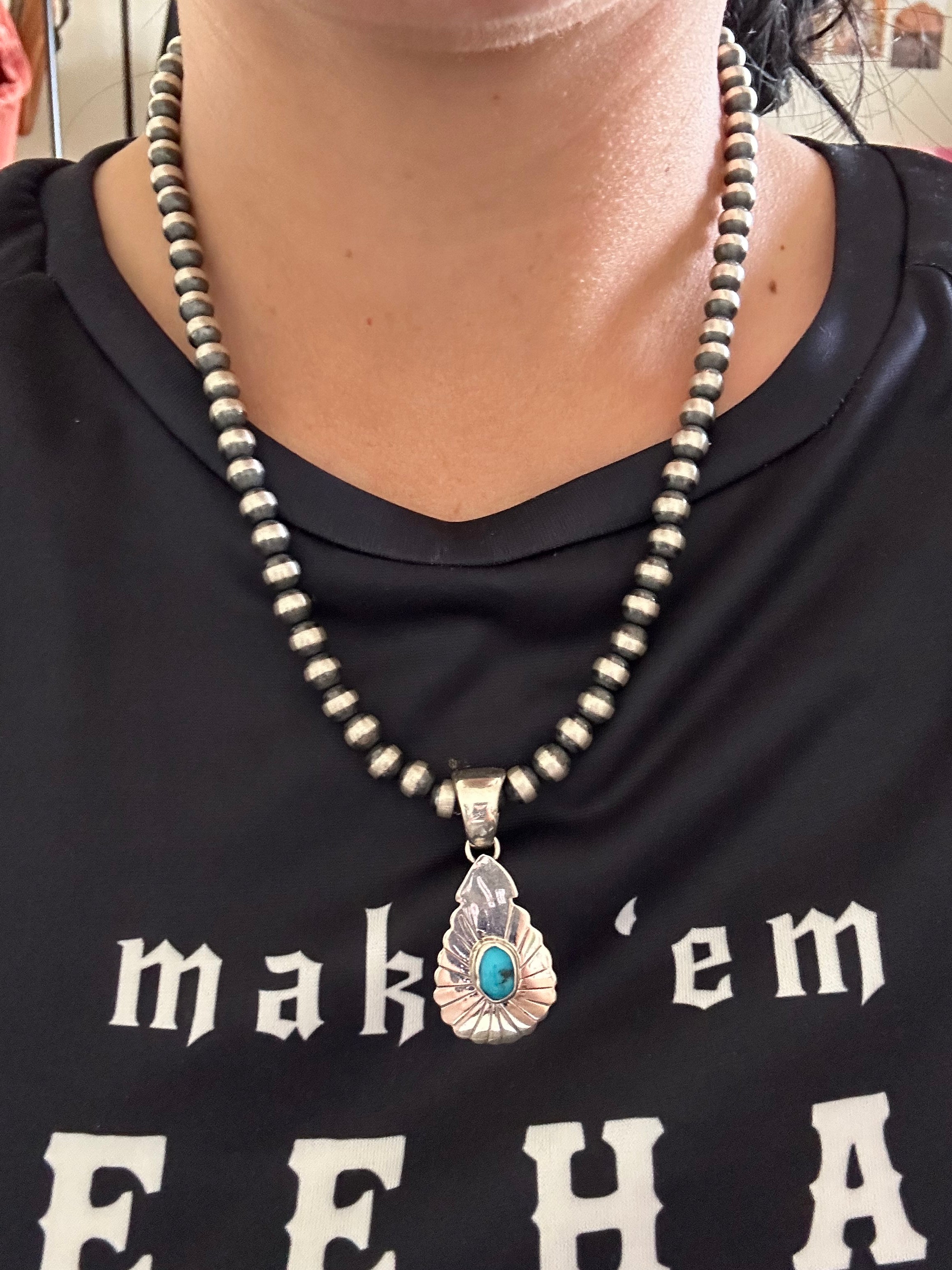 Navajo Made Kingman Turquoise & Sterling Silver Pendant