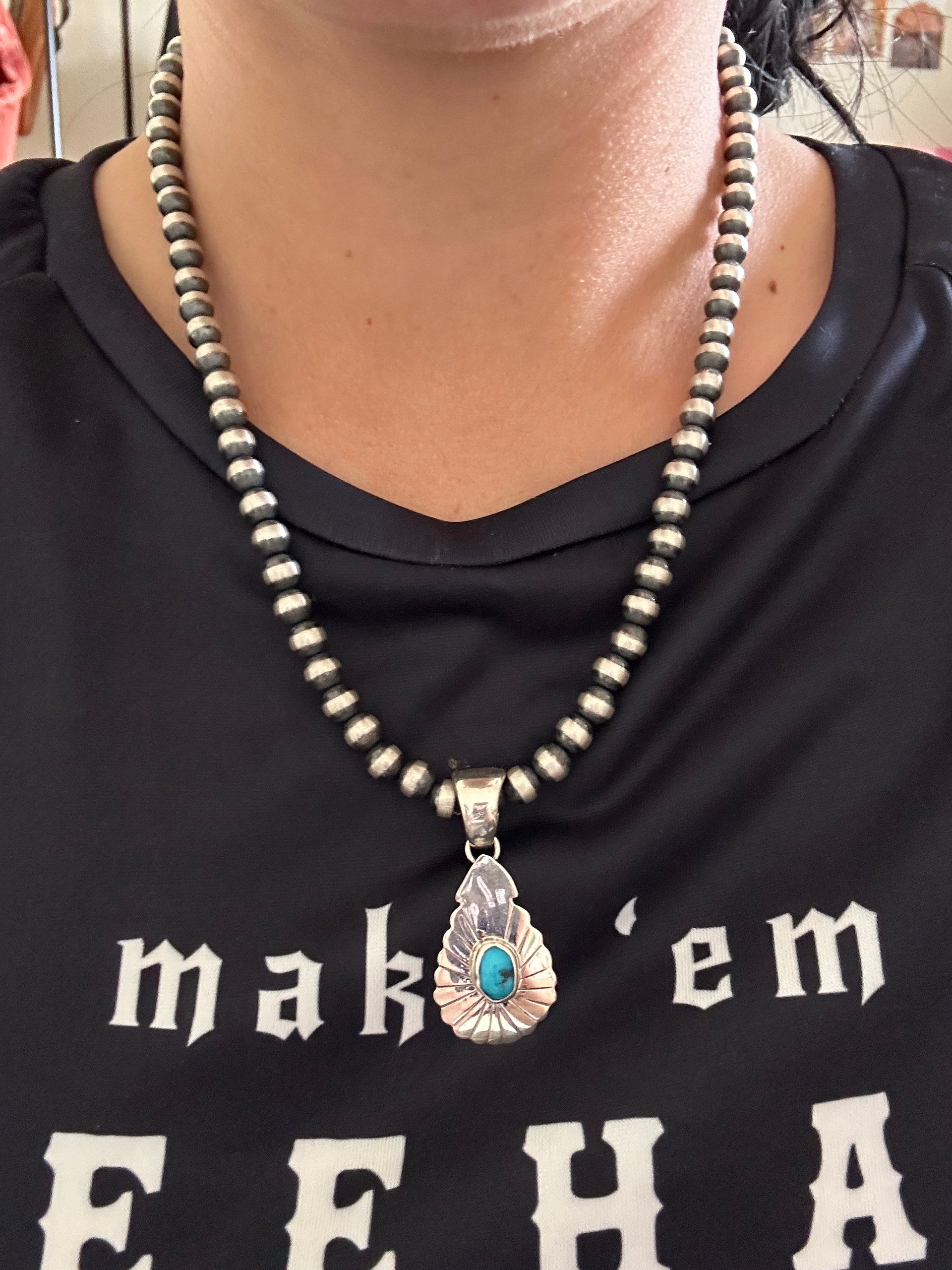 Navajo Made Kingman Turquoise & Sterling Silver Pendant