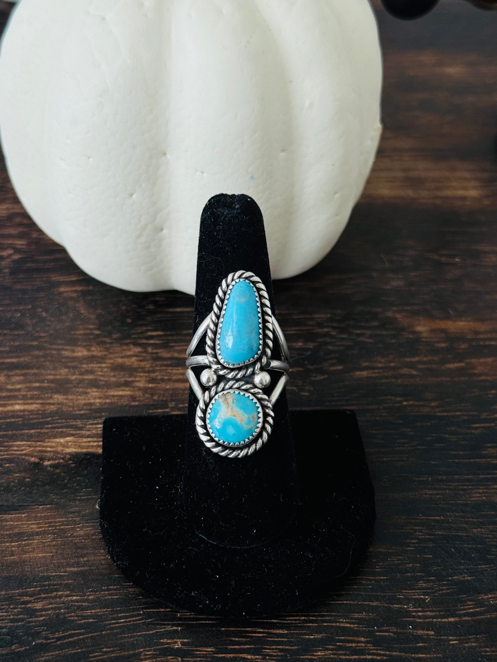 Navajo Made Kingman Turquoise & Sterling Silver Ring Size 8