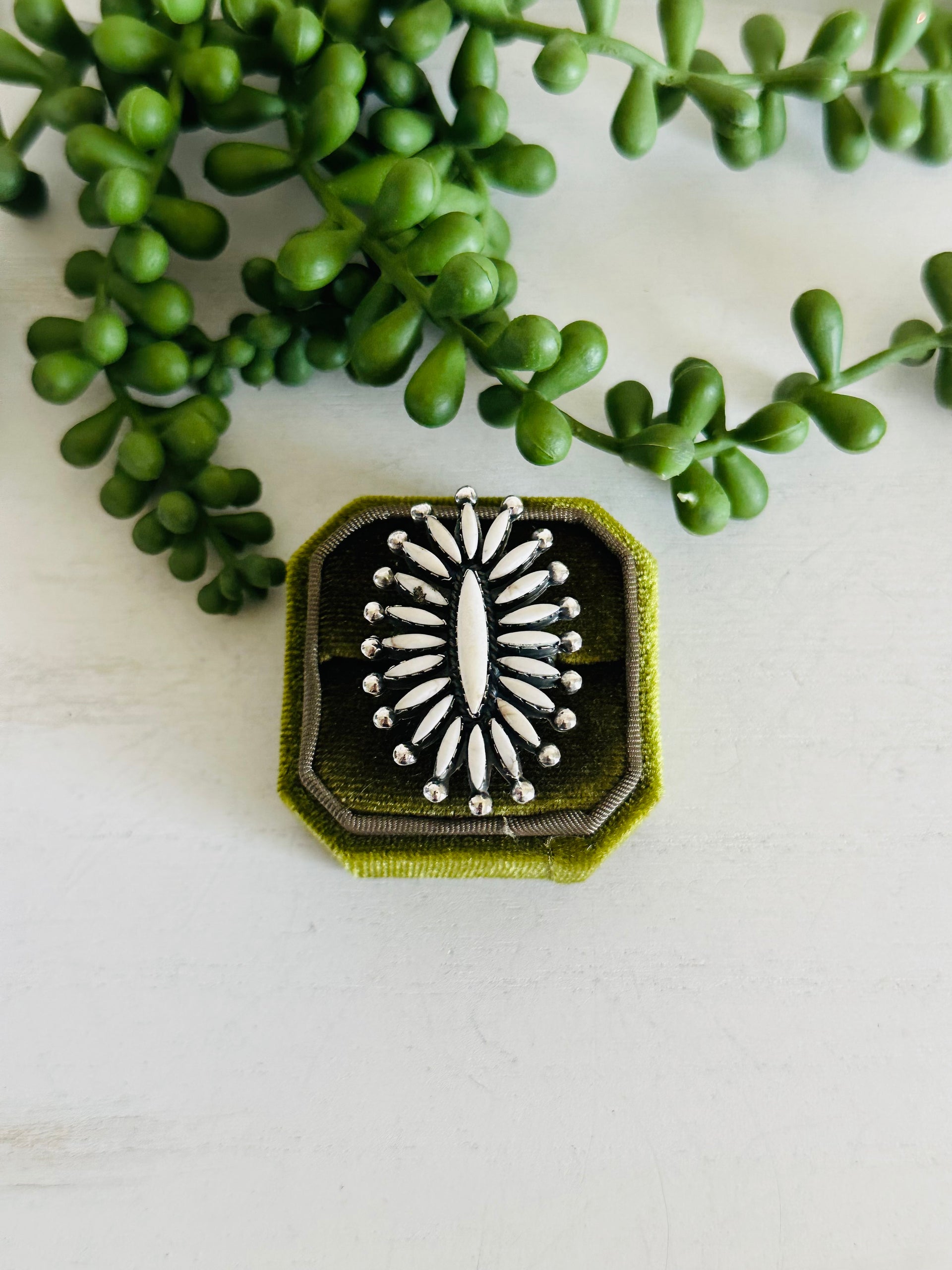 Southwest Handmade White Buffalo & Sterling Silver Adjustable Cluster Ring